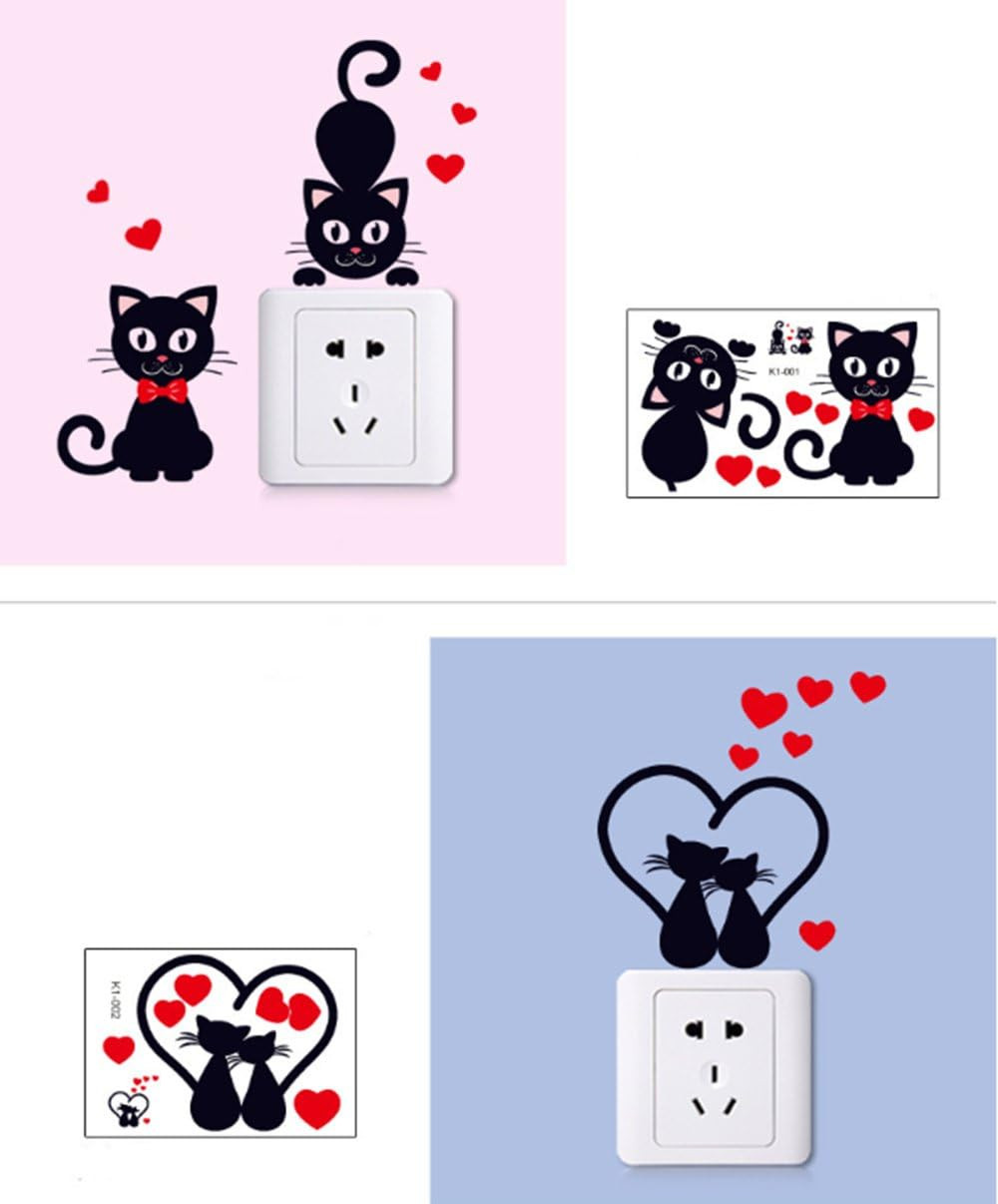 Removable Switch Sticker, 5 Pcs Cute Cartoon Black Cats Wall Sticker, Light Swit