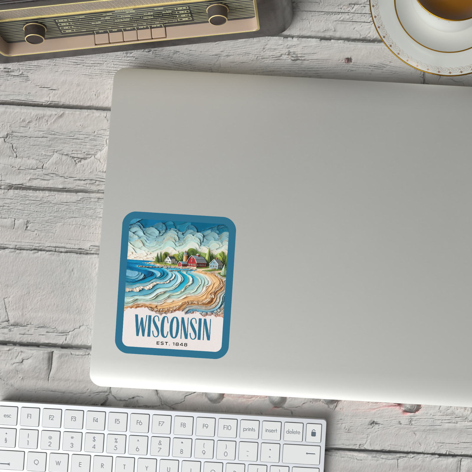 Wisconsin State Sticker, Paper Collage Look, Scenic Door County Decal