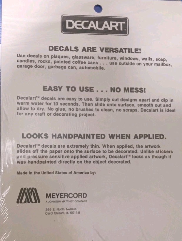 Vintage MEYERCORD 1981 decal. Never opened craft 9 by 6 1/2 grandpa in bath