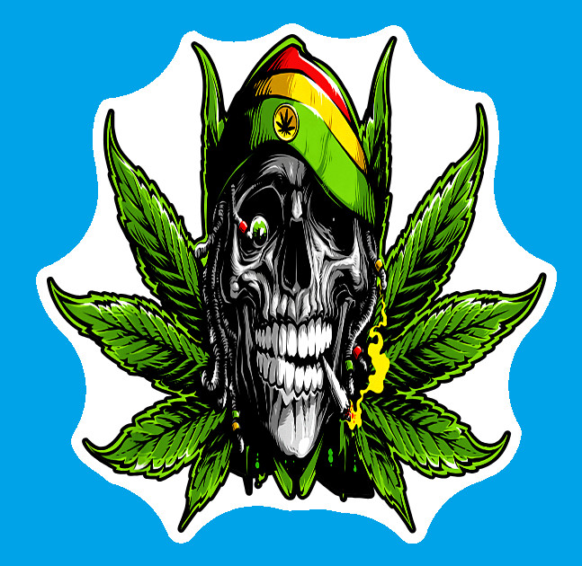 Rasta Skull Weed 420 Vinyl Sticker Weatherproof Marijuana Laptop Water Bottle