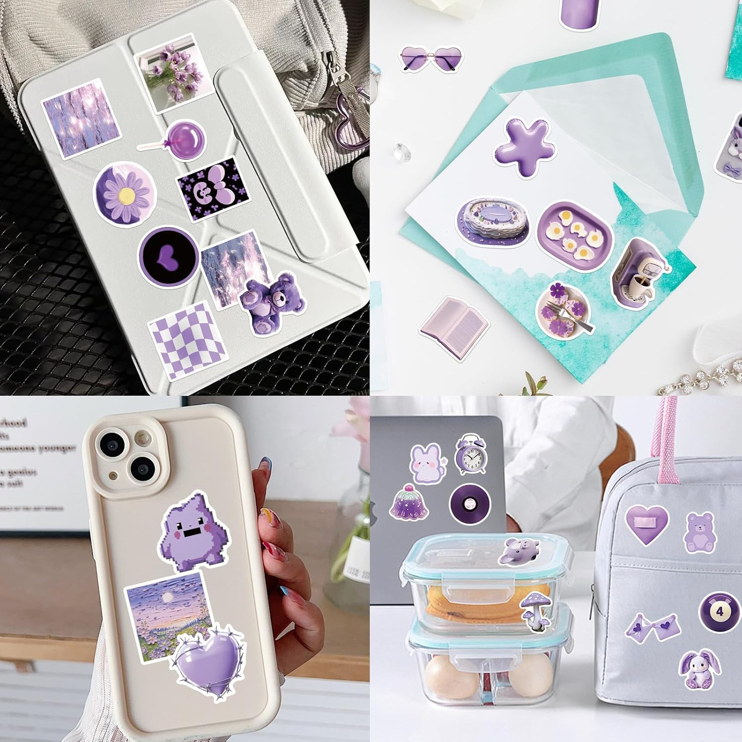 Aesthetic Purple Waterproof Stickers for Water Bottle, 56Pcs Cute Aesthetic Stic