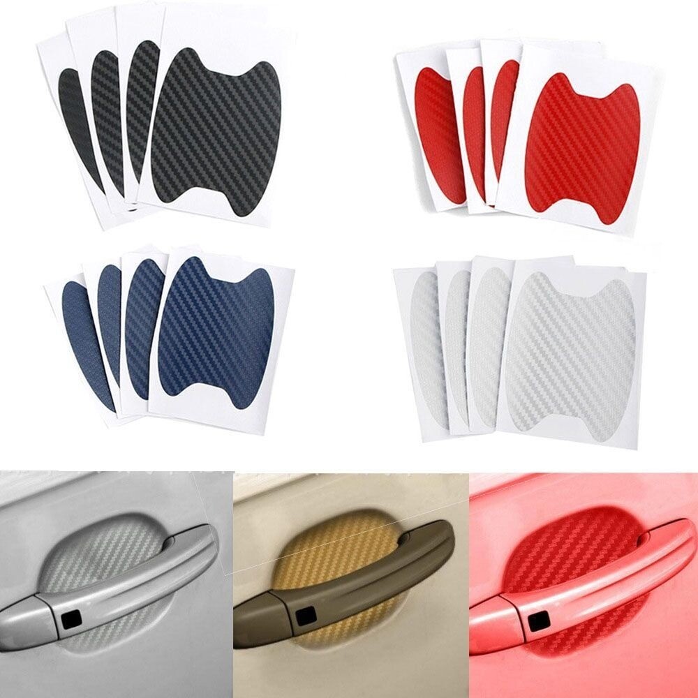4pcs 3D Carbon Fiber Car Door Handle Stickers Anti Scratch Proof Cover Protector