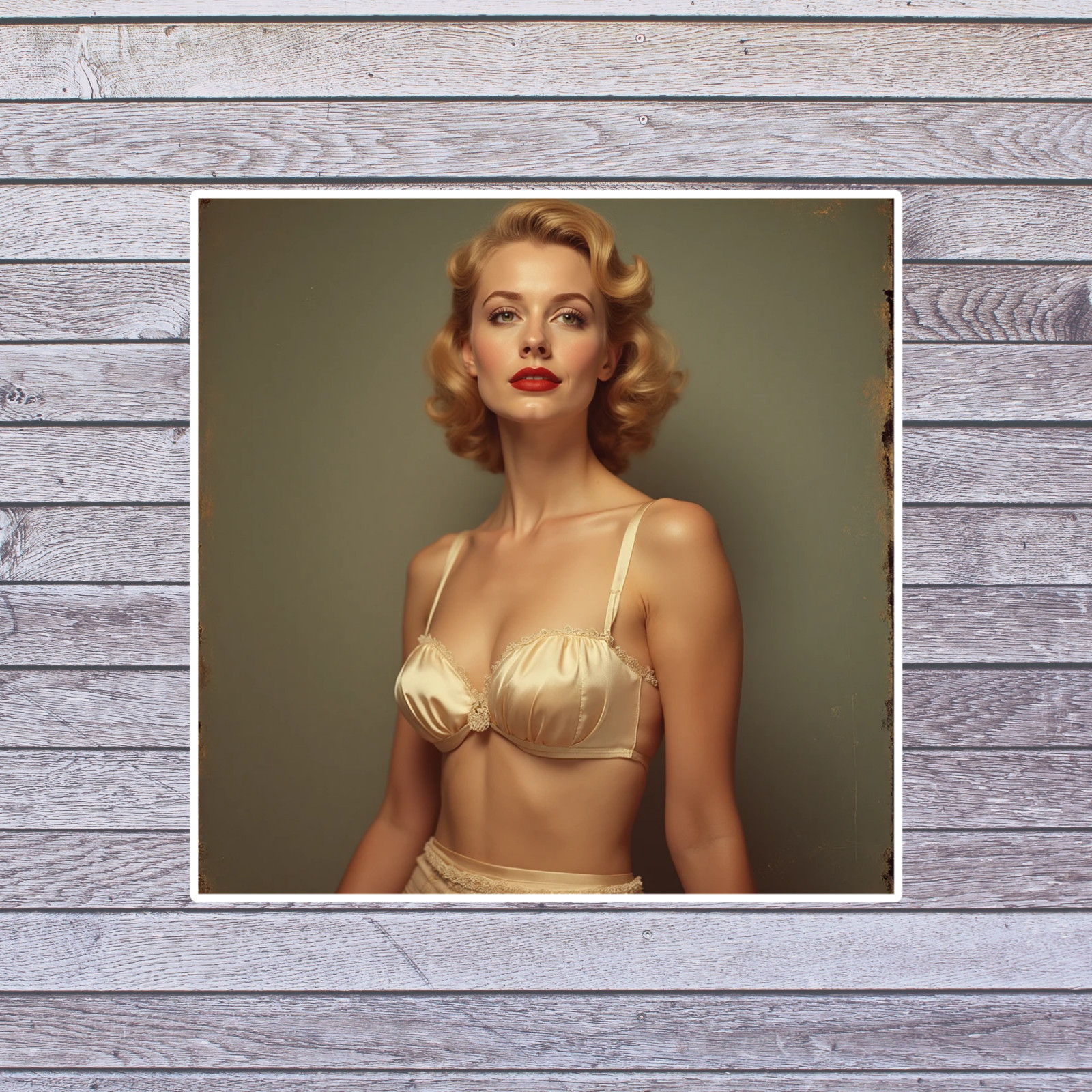 Pinup Girl Sticker Vinyl Decal Classic Blonde Satin Bra Retro Glamour Art
