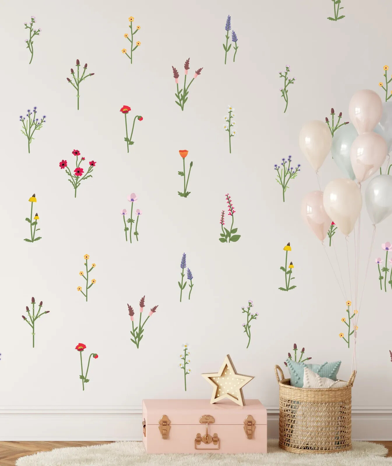 Watercolor Flower Greenery Wall Decals Wild Field Floral Nursery Stickers LF527