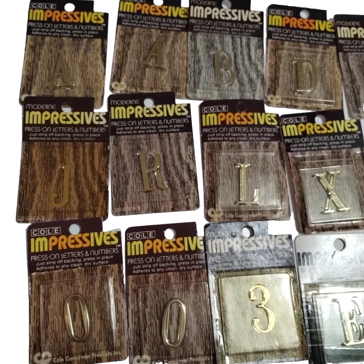 Vintage Moderne Impressives 14 Press-On Letters & Numbers Lot Gold Plastic NEW