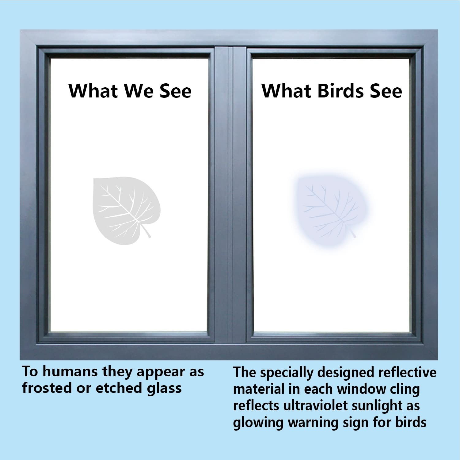 FINGOOO Window Decals for Bird Strikes,52 Pieces Large Leaf Shape Transparent