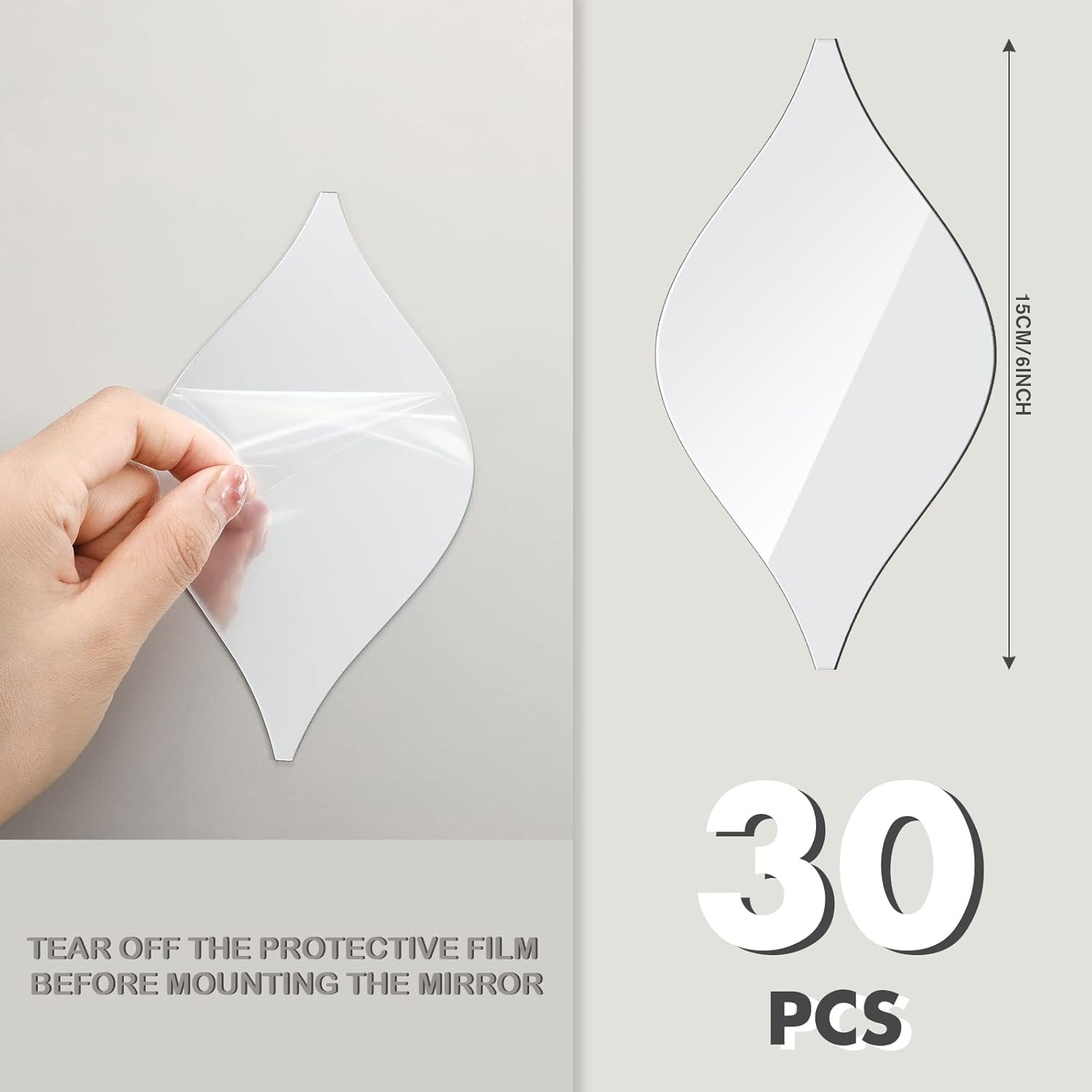 30 Pcs Mirror Wall Stickers Decor Acrylic 3D Tear Drop Decorative Mirrors Sticke