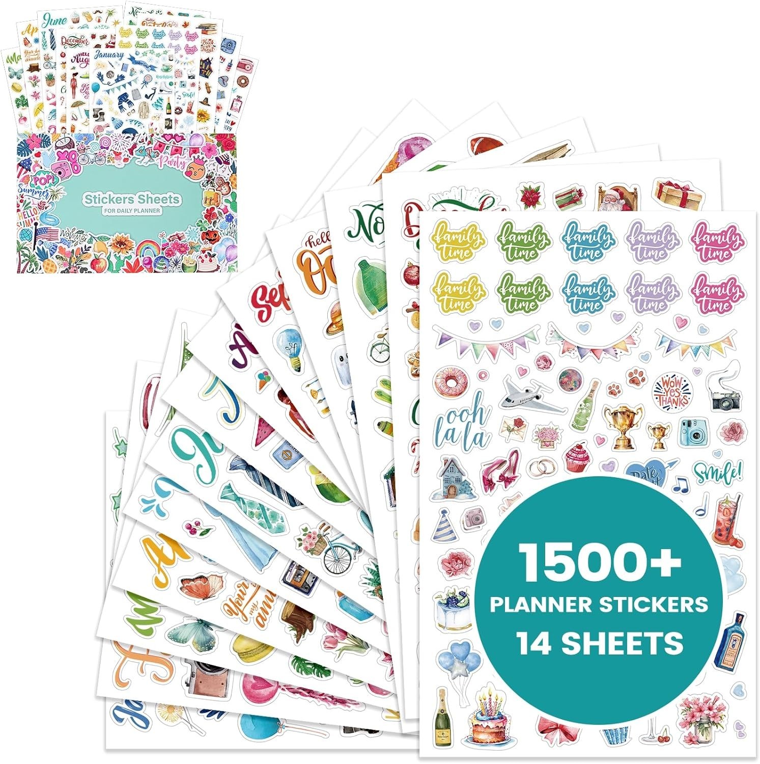1500+ Monthly Planner Stickers | 14 Sheets Holiday & Celebration Calendar Sticke