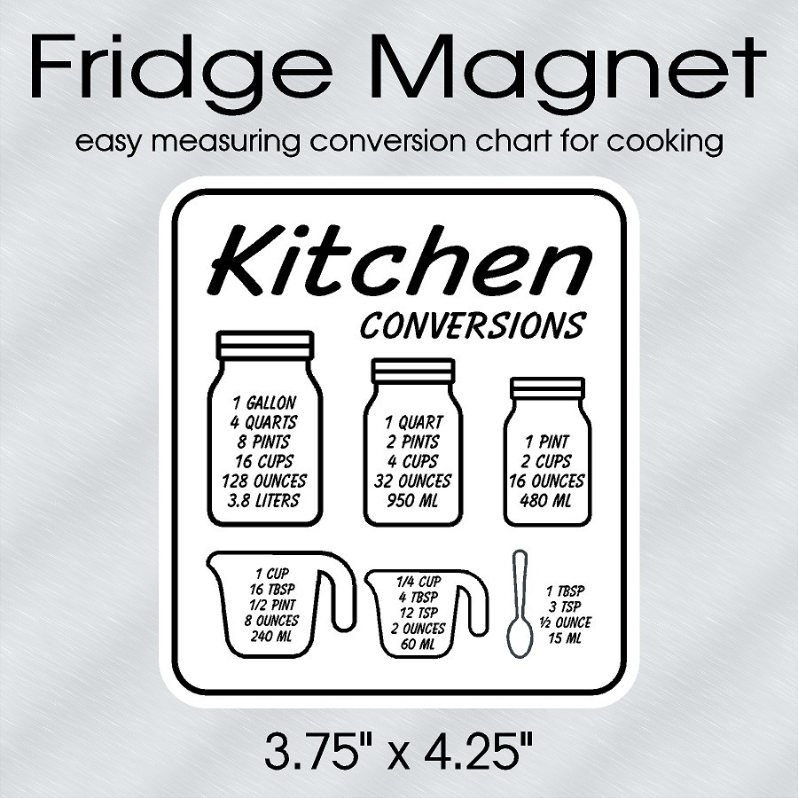 Kitchen Cooking Measurements Conversion Chart Magnet 3.75" x 4.25" Easy To Read