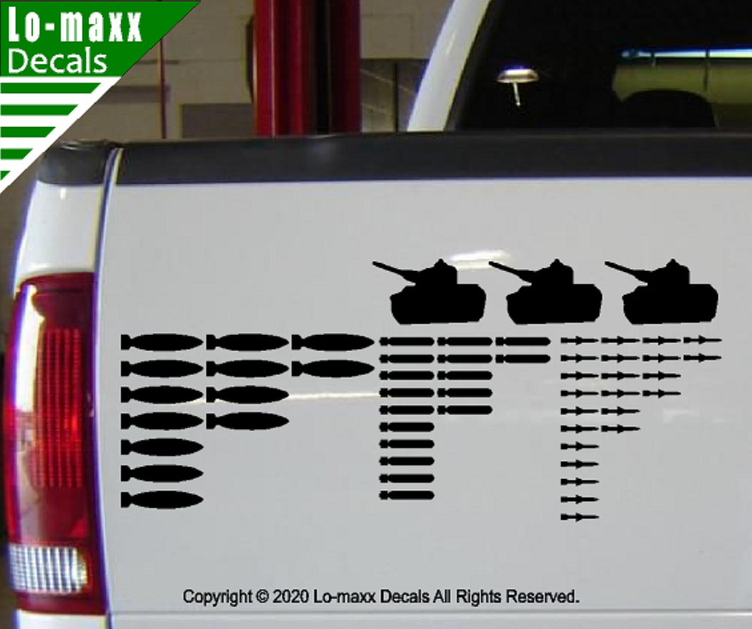 Set Of 53 Bombs And 3 Tanks Military Aircraft Kill Markings Die Cut Vinyl Decal