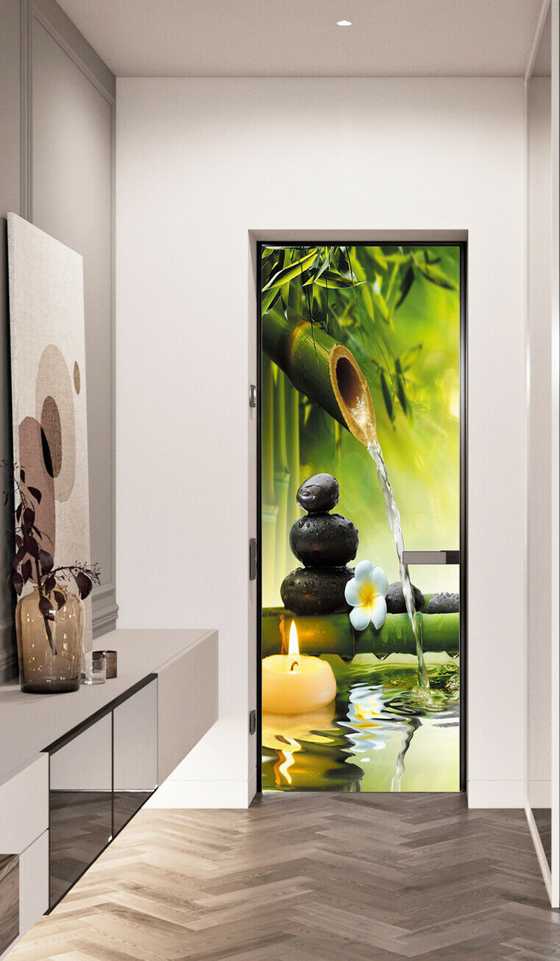 3D Green Bamboo Landscape Self-adhesive Door Mural Wall Sticker Decal Home Decor