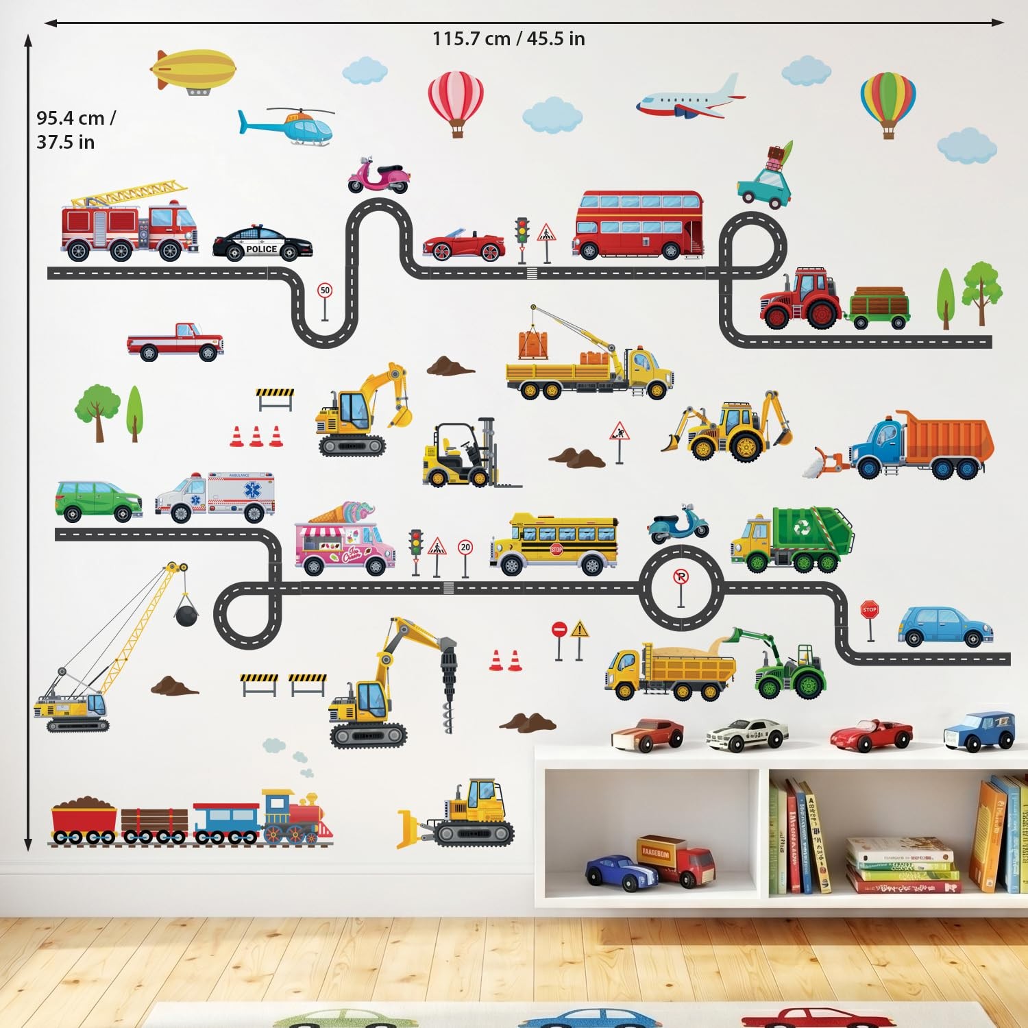 Vehicles and Roads Wall Stickers Decals Transports Peel and Stick Removable N…