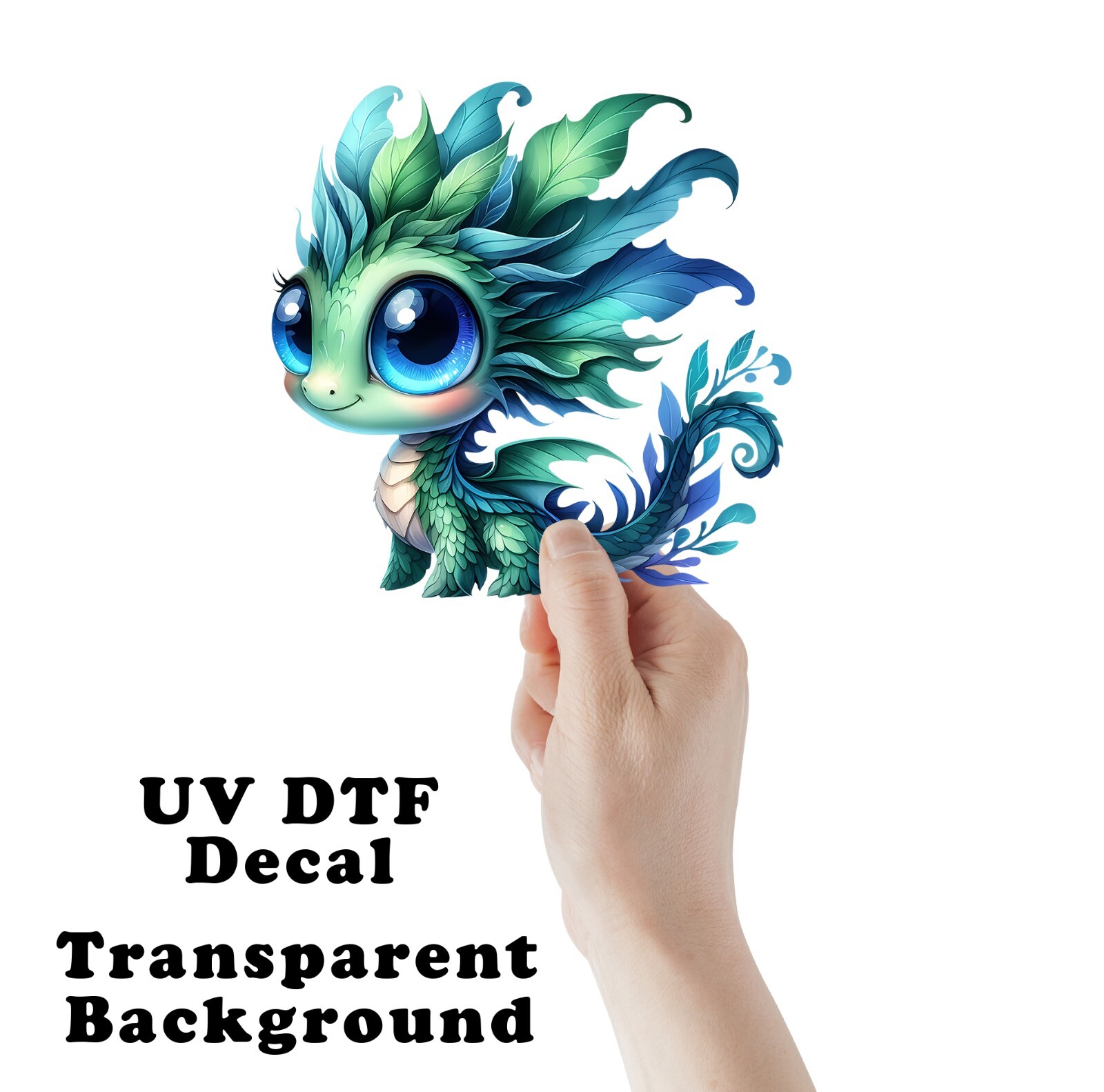 Cute Blue Green Dragon UV DTF Transparent Sticker / Decal