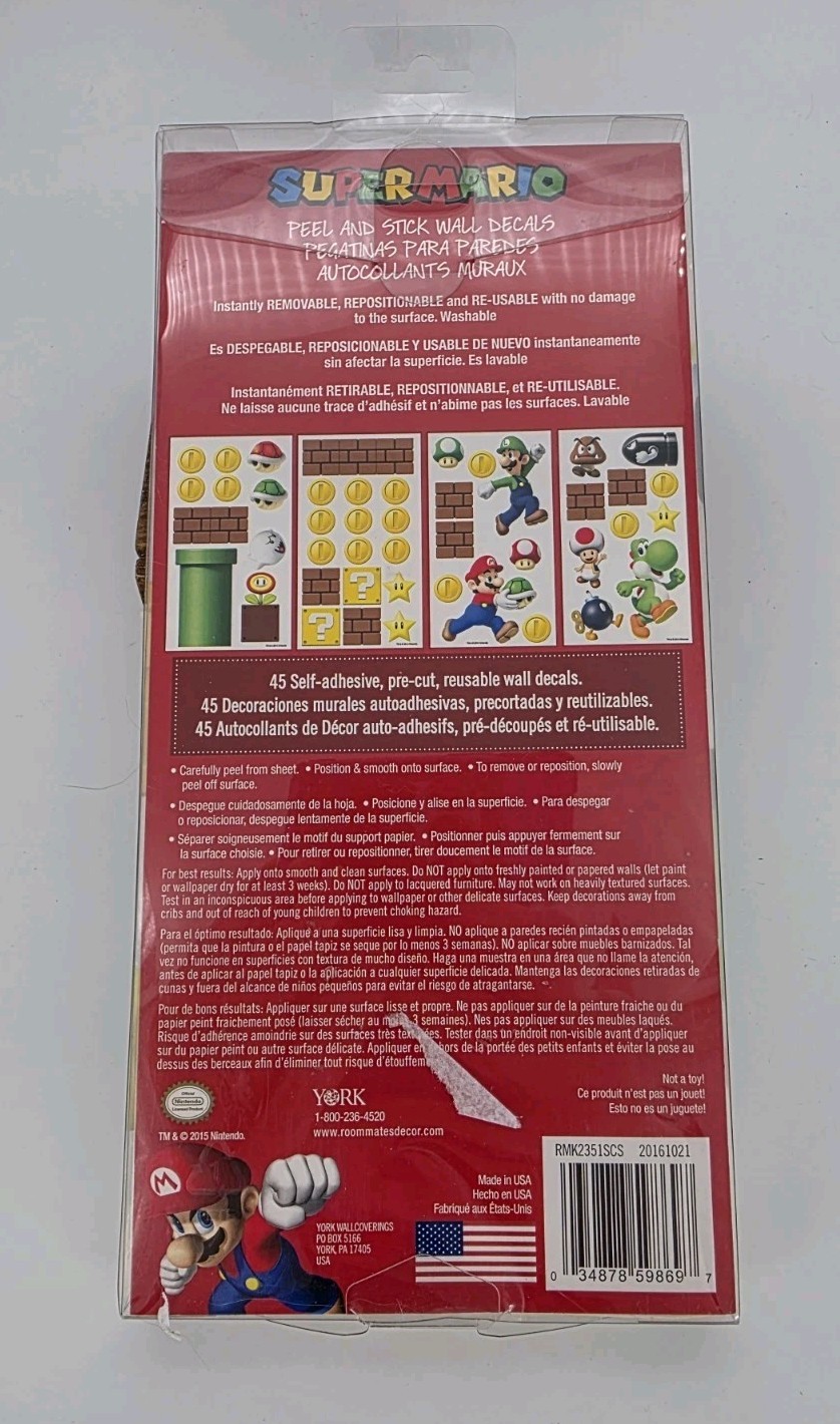 Super Mario Bros Wall Stickers Decal Peel And Stick Removable 45 Pack New