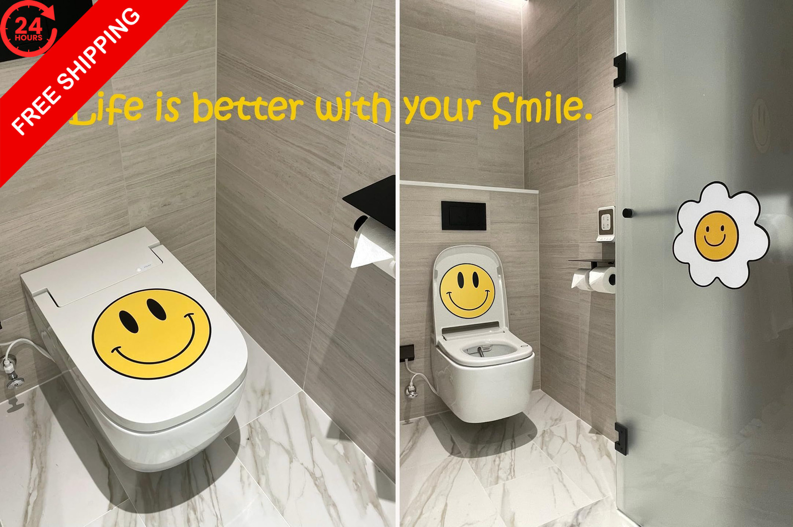 Smiley Face Decal Sticker 12×12 – Waterproof UV-Coated Vinyl 12" *12", Yellow