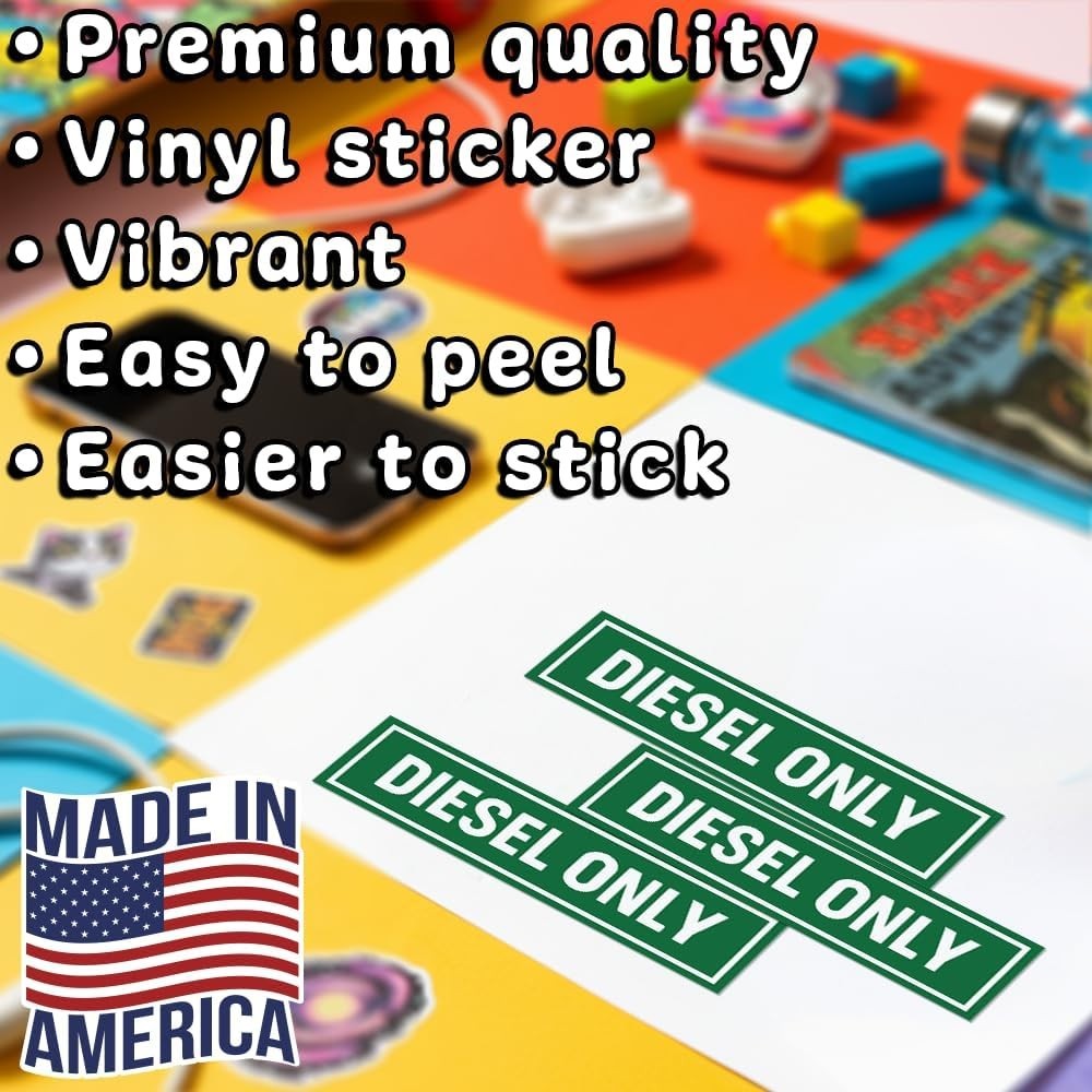 3-Pack Diesel Only Green Fuel Vinyl Decal Truck Gas Cap Sticker 6"x1.5"