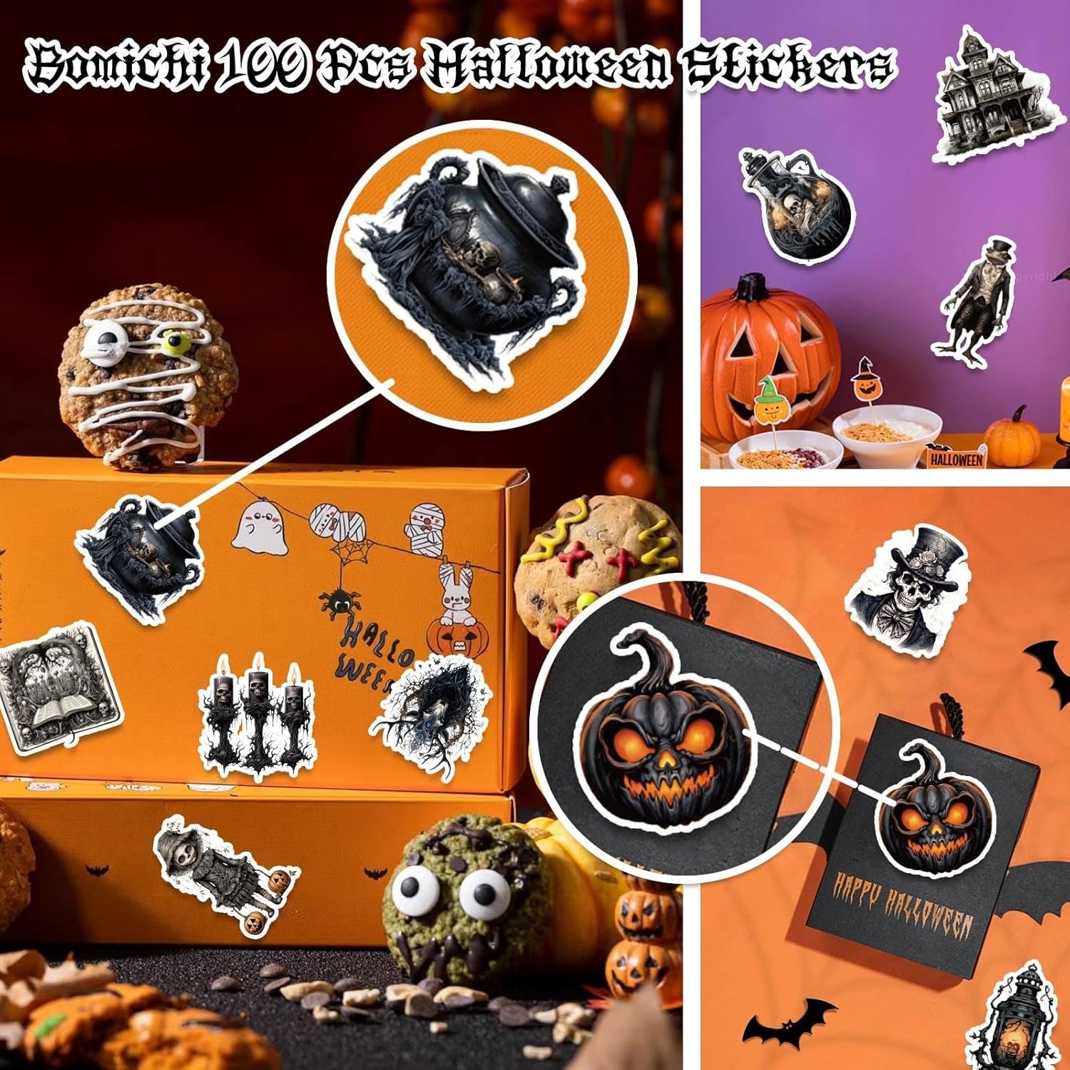 Goth Sticker Lot 100 Stickers Horror Halloween Gothic Skulls Cats Pumpkins More!