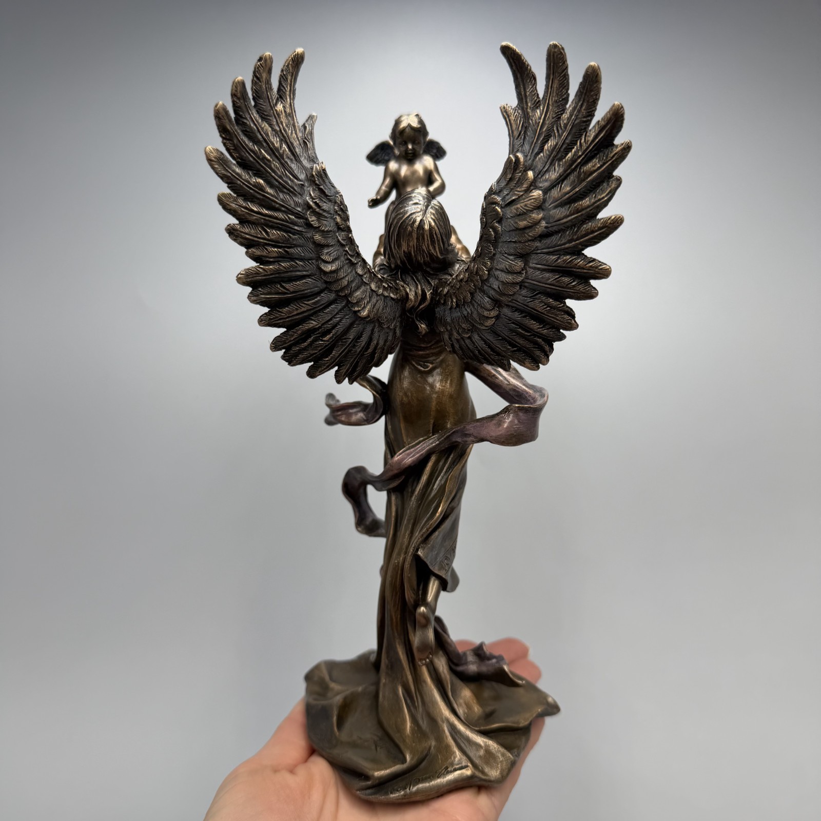 Maat Goddess Figurine Bronze Finish Egyptian Statue Winged Decor 21 cm