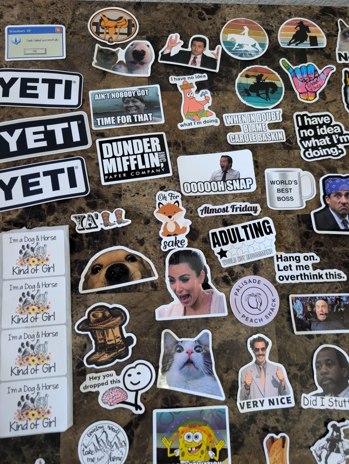 Lot Of Miscellaneous Stickers Western, Memes, Horses, The Office, Yeti, Etc