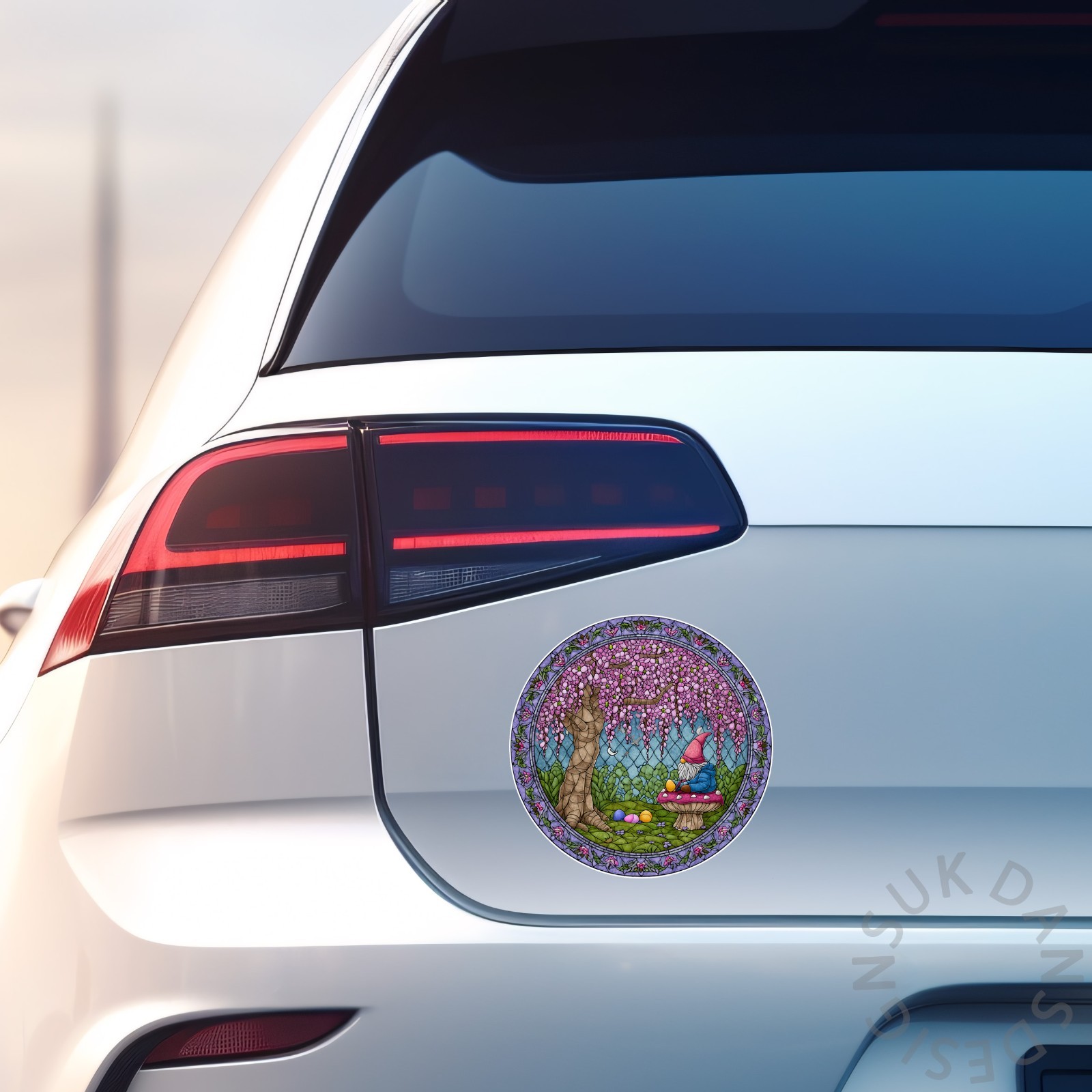 Spring Gnome Mushroom Toadstool Stained Glass Style Opaque Vinyl Sticker Decal