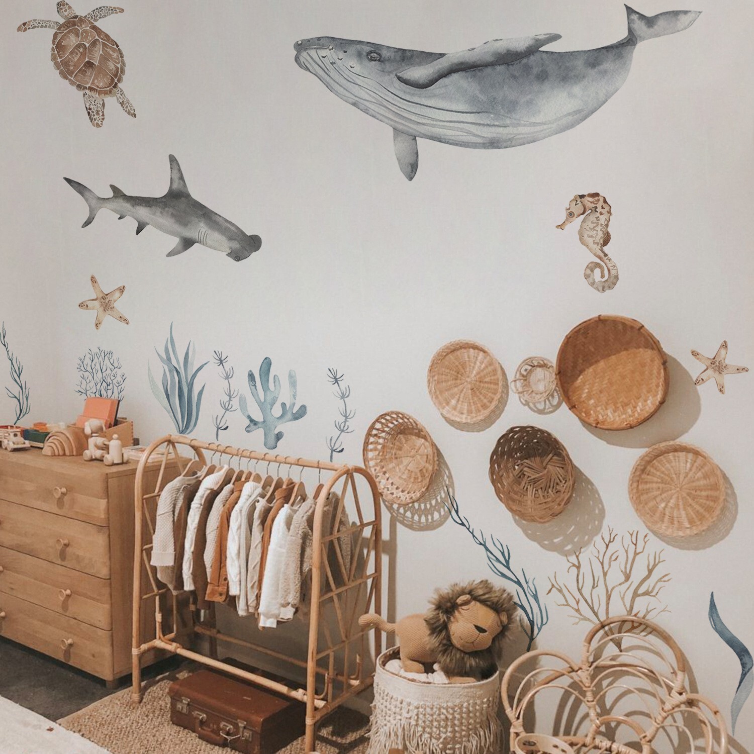 Ocean Life Wall Decals for Nursery Peel & Stick Wall Stickers Kids Bedroom Decor