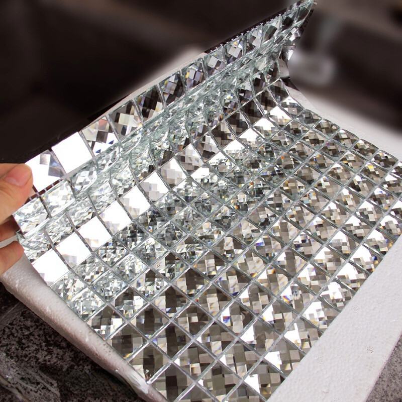 1x Mirror Glass Crystal Wall Tile Sticker Self Adhesive Diamond Backsplash Decal
