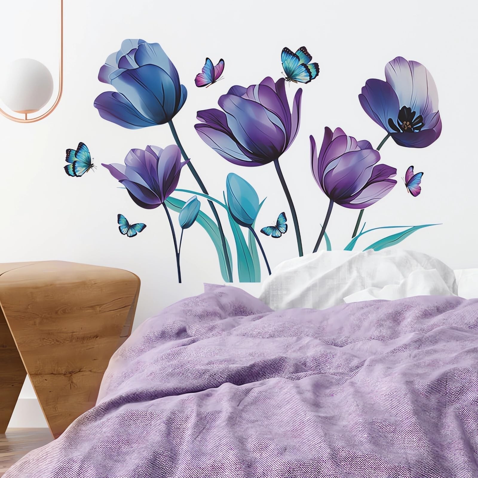 Blue-Purple Ink Rose Flower Butterfly Wall Stickers, sacinora Floral Art DIY …
