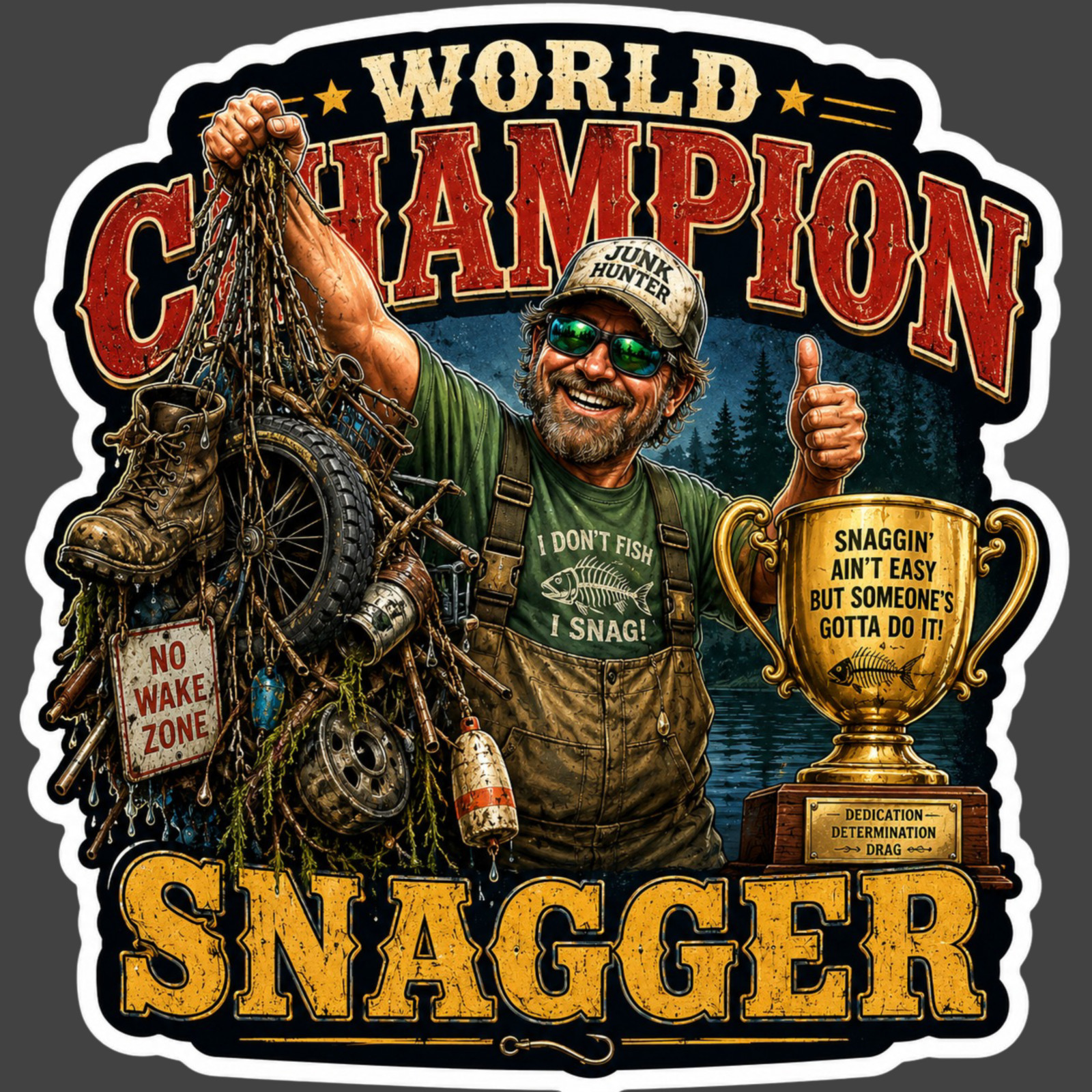 Fishing Sticker Vinyl Decal World Champion Snagger Magnet Fishing Funny Gift