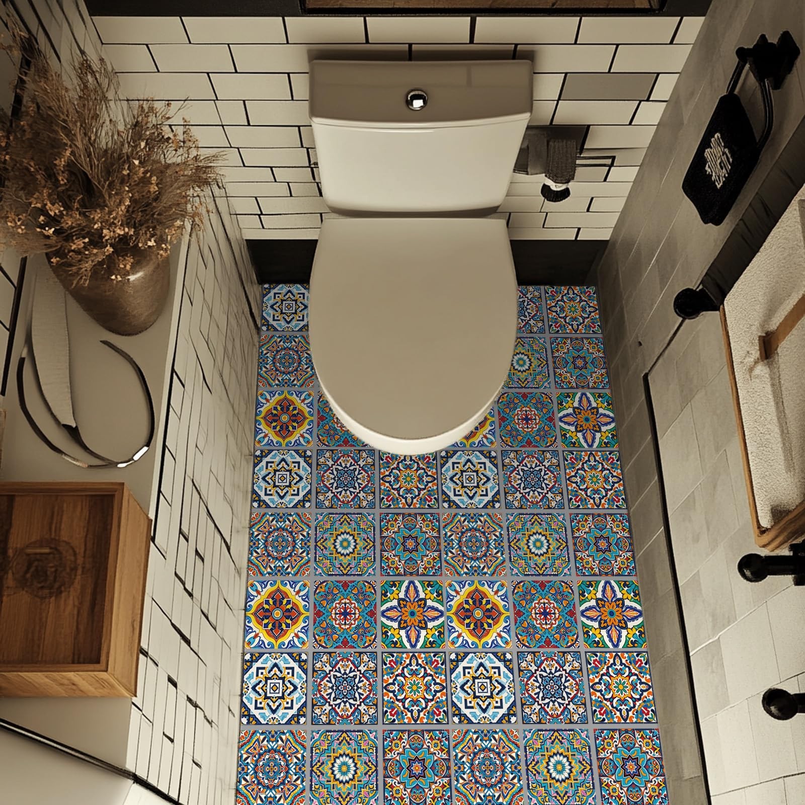 36 Pcs 9 Style Colorful Relief Tile Sticker 4×4 Inch Portuguese Geometric Pee…