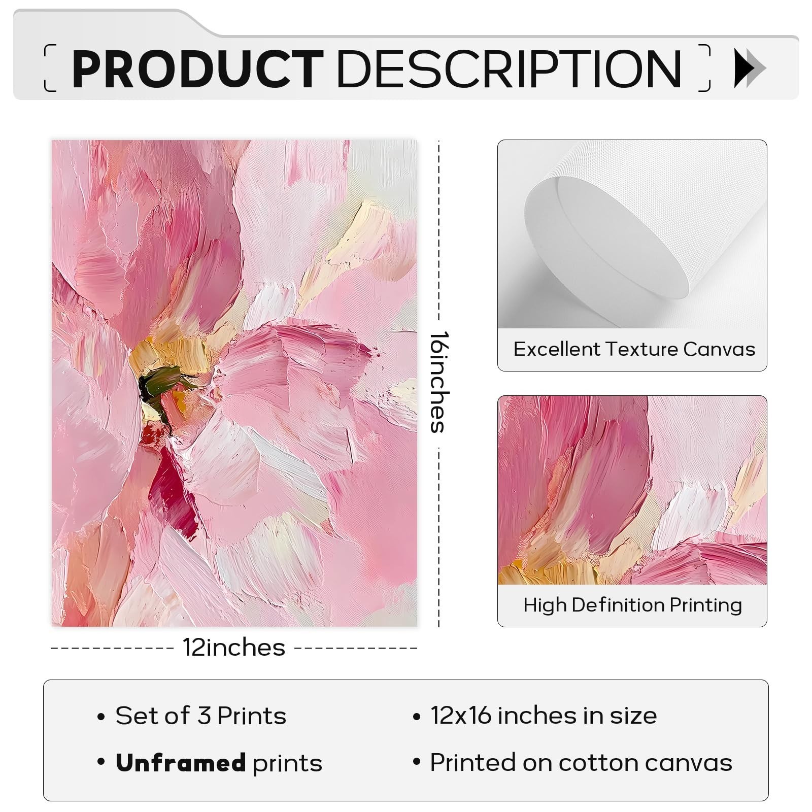 Abstract Floral Wall Art Pink Flower Canvas Pictures Modern Wall Decor Blush …