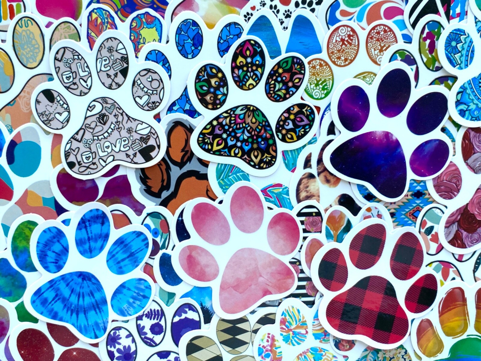 5-50 pcs Cat Dog Paw Stickers, Colorful Puppy Kitten 🐾 Laptop Car Phone Decals