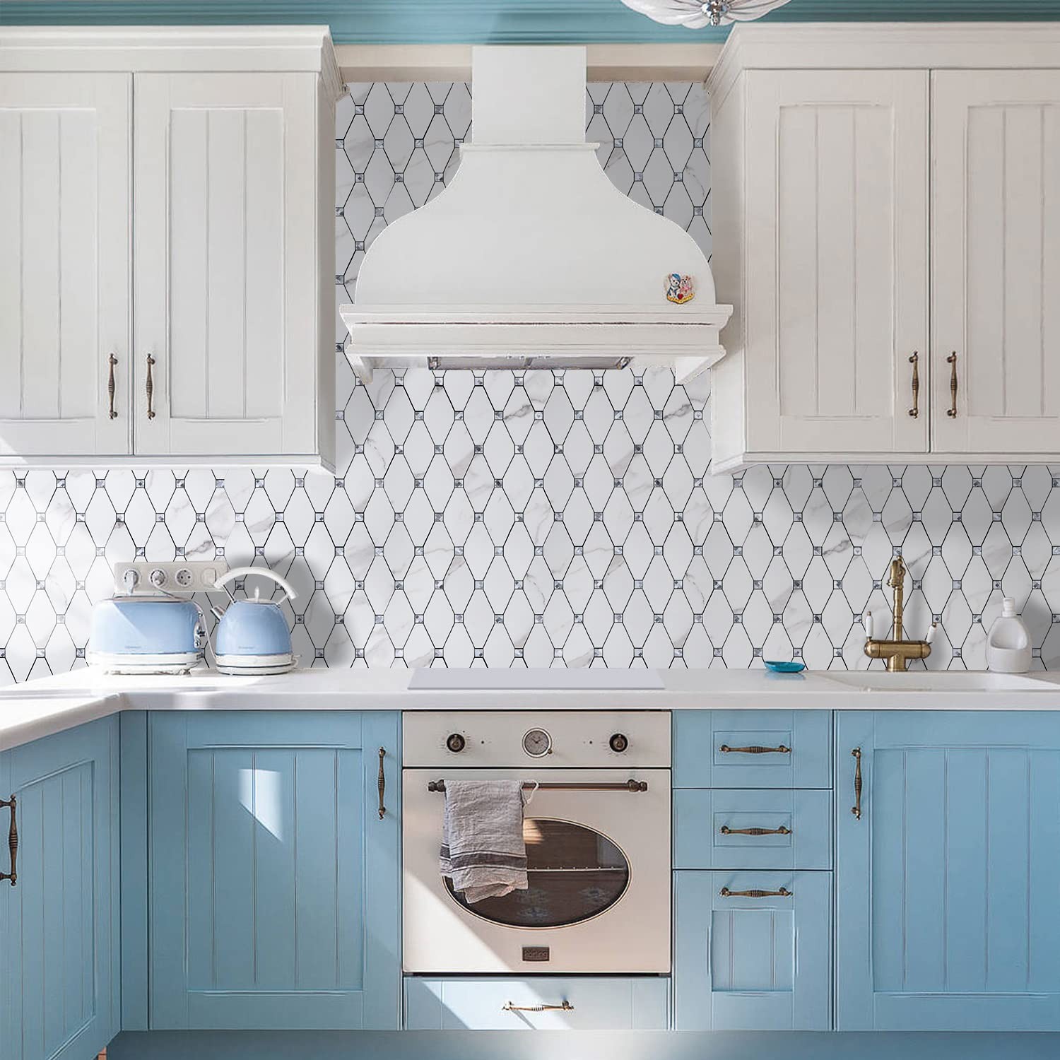 10 Sheets Peel and Stick Backsplash, Calacatta Stick on Aluminum Composite Ti…