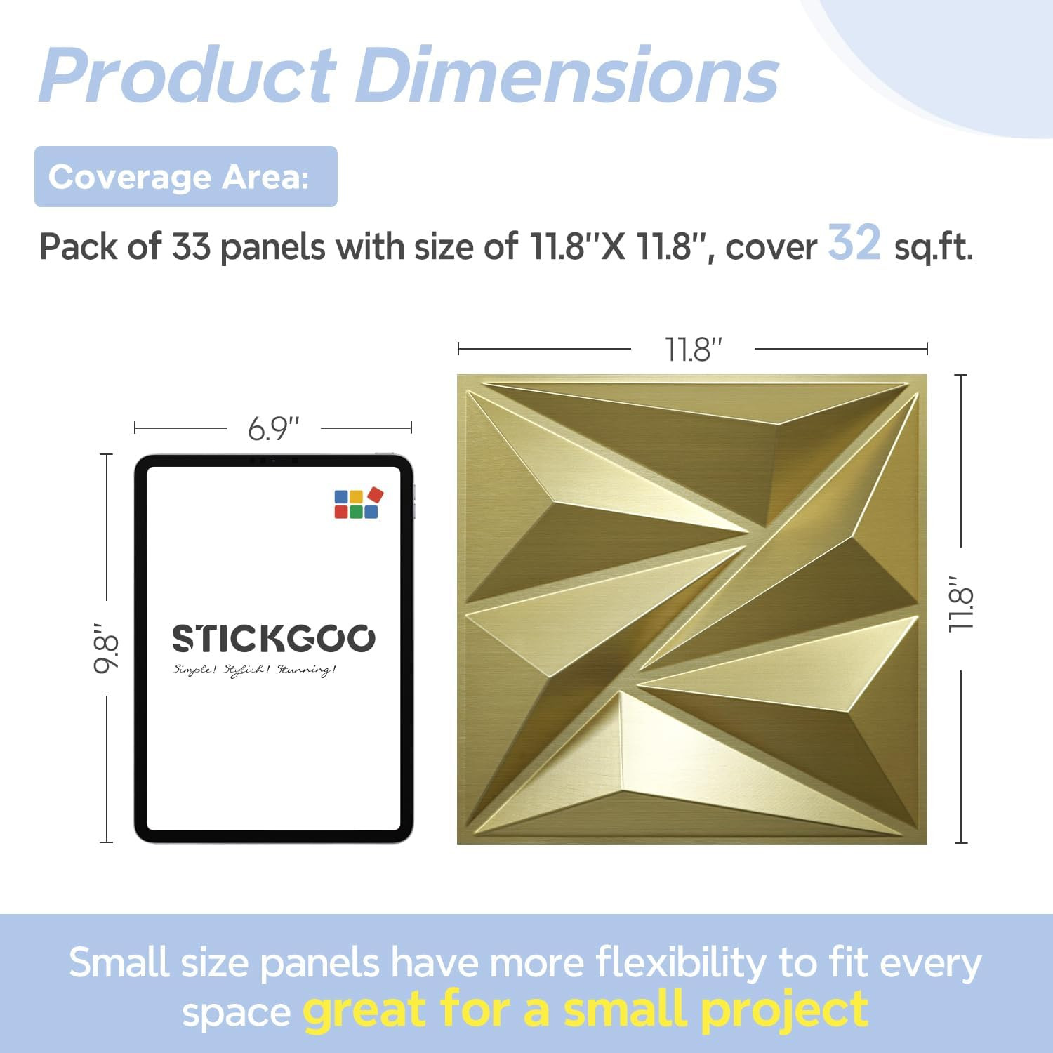 33 Pack 3D Wall Panels, 12"X12" Champaign Gold Accent Tiles for Home Decor