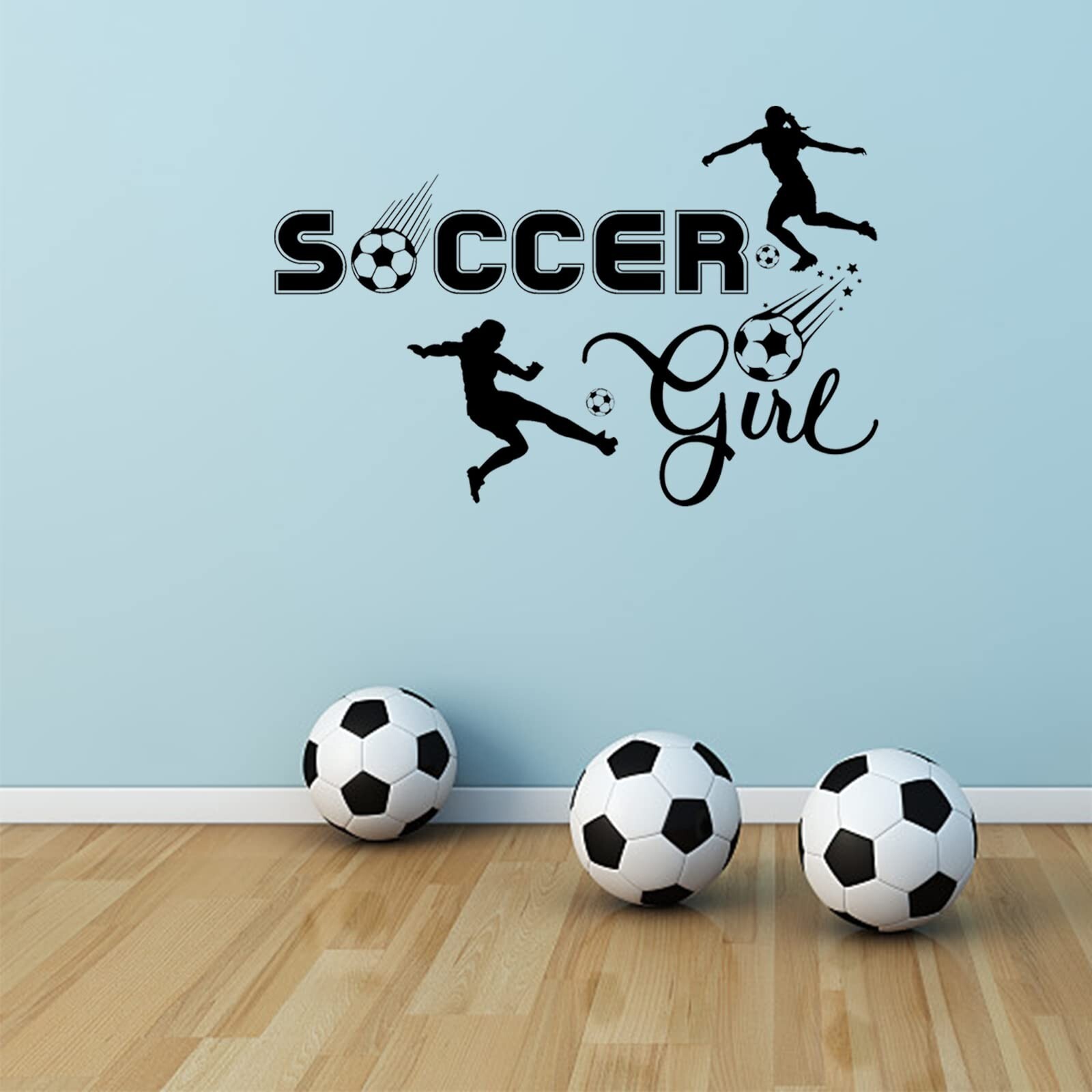 PLIGREAT Soccer Girl Quotes Wall Stickers, Peel and Stick Wall Decals, Remova…