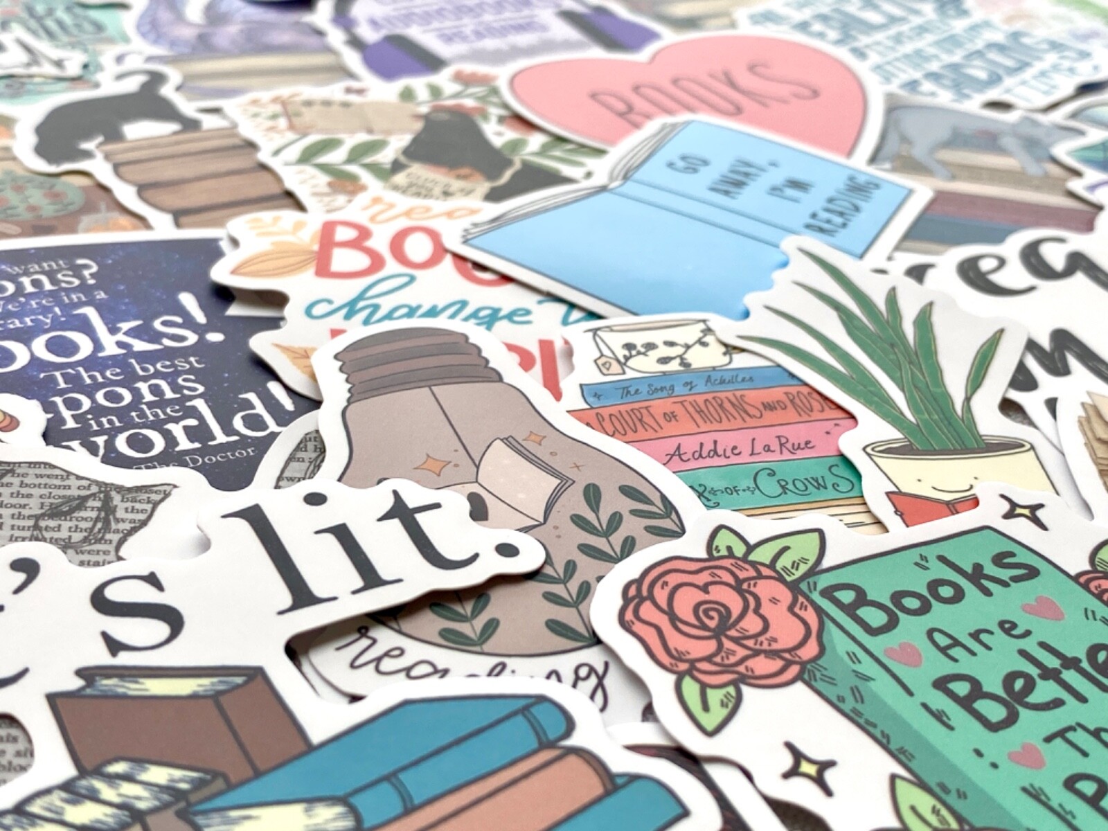 5-100 pcs Reading Book Stickers, Bookish Kindle Laptop Waterproof Vinyl Decals