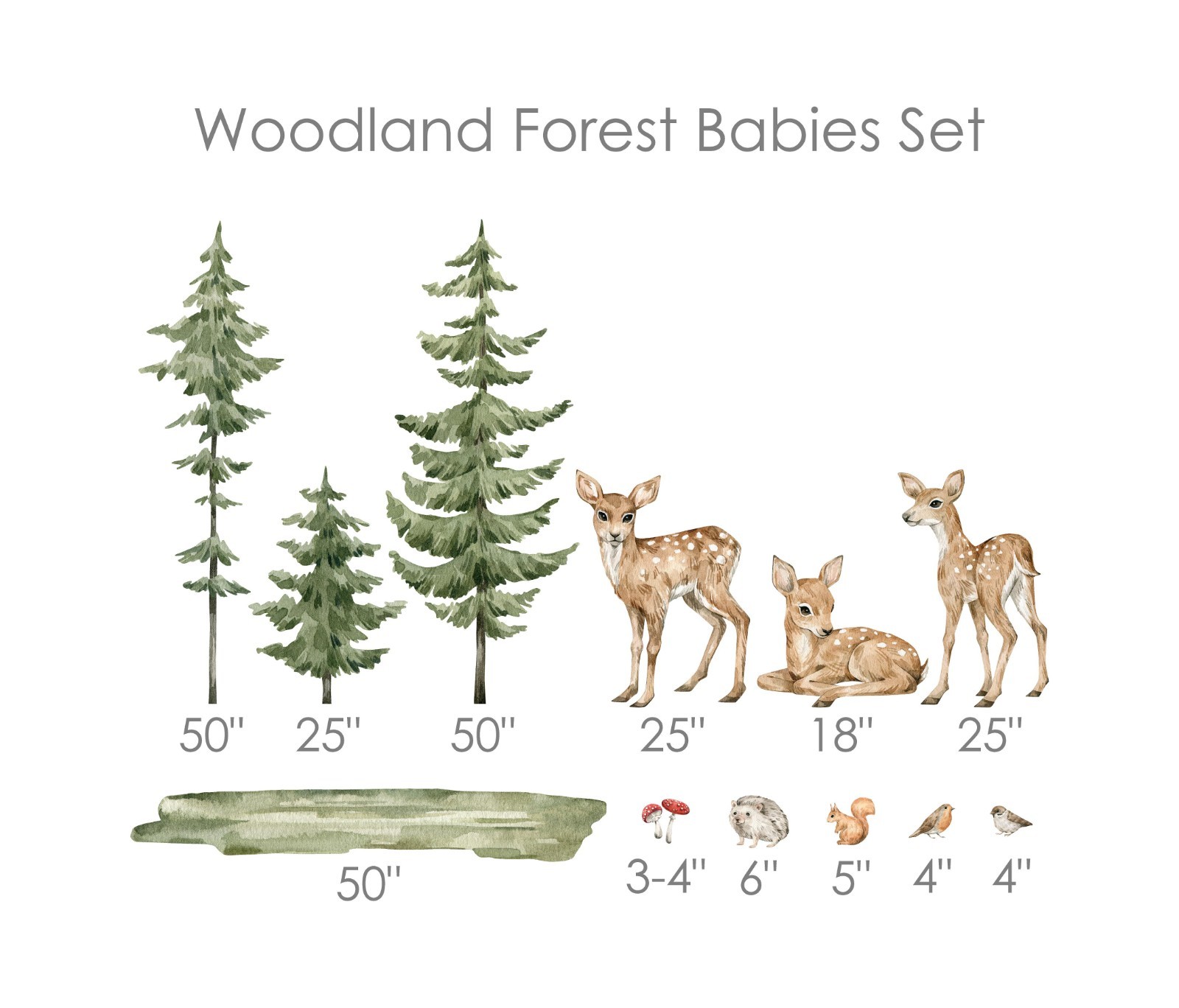 Woodland Forest Deer Wall Decal Set | Peel & Stick Fabric Nursery Wall Sticker