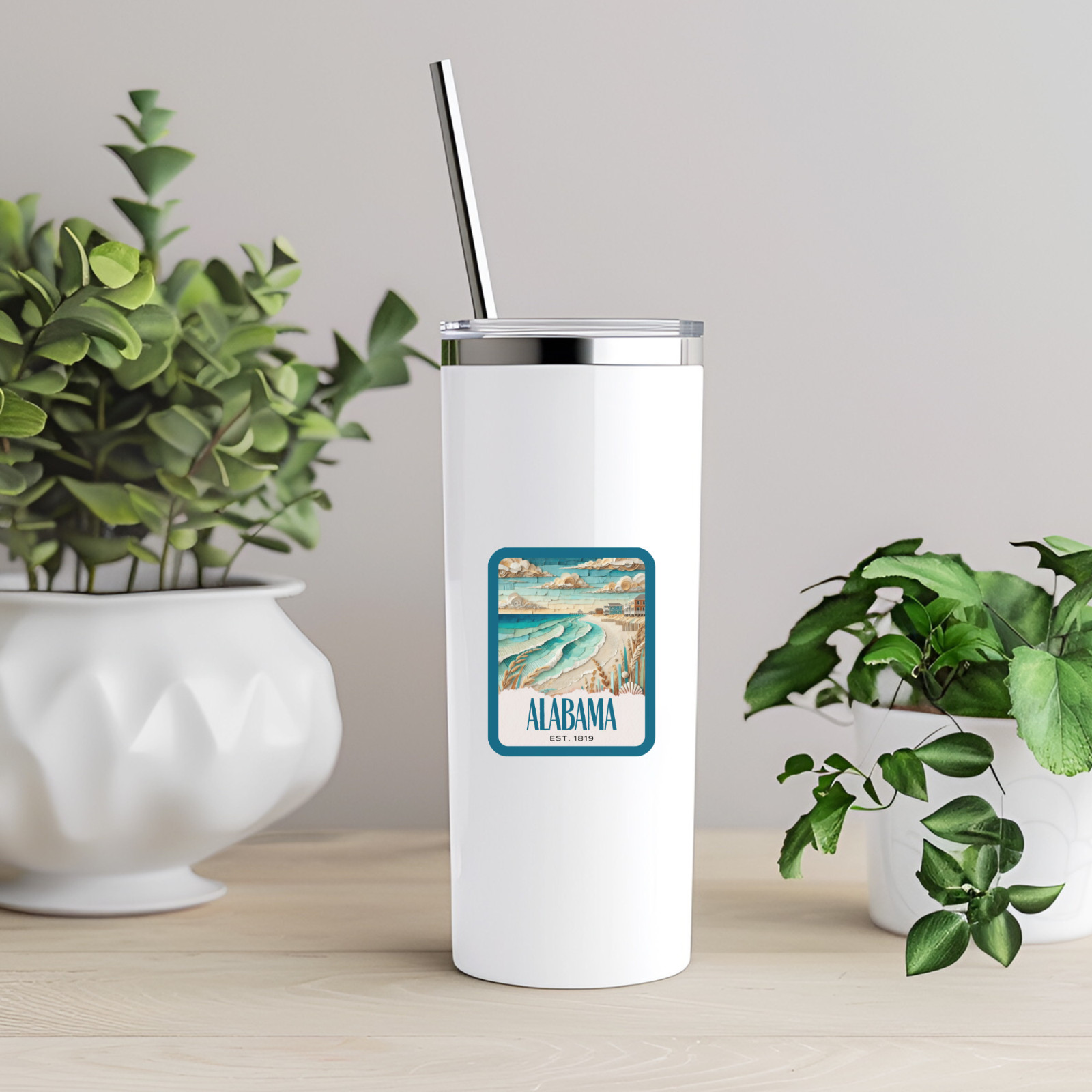 Gulf Shores Alabama Sticker, Paper Collage Look, Beach Scene Vinyl Decal
