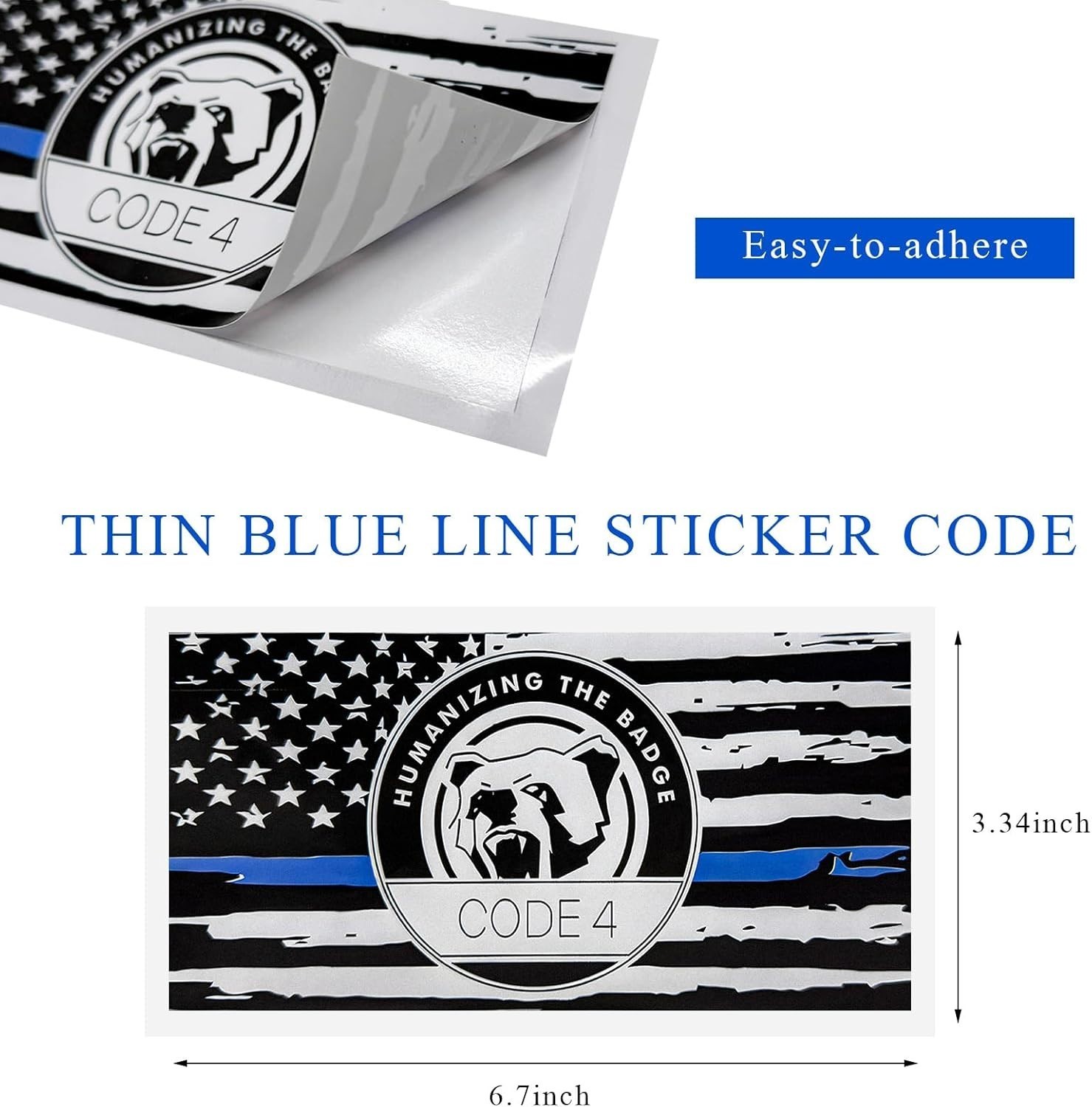 Thin Blue Line Sticker Code 4, Police Support Sticker American Flag