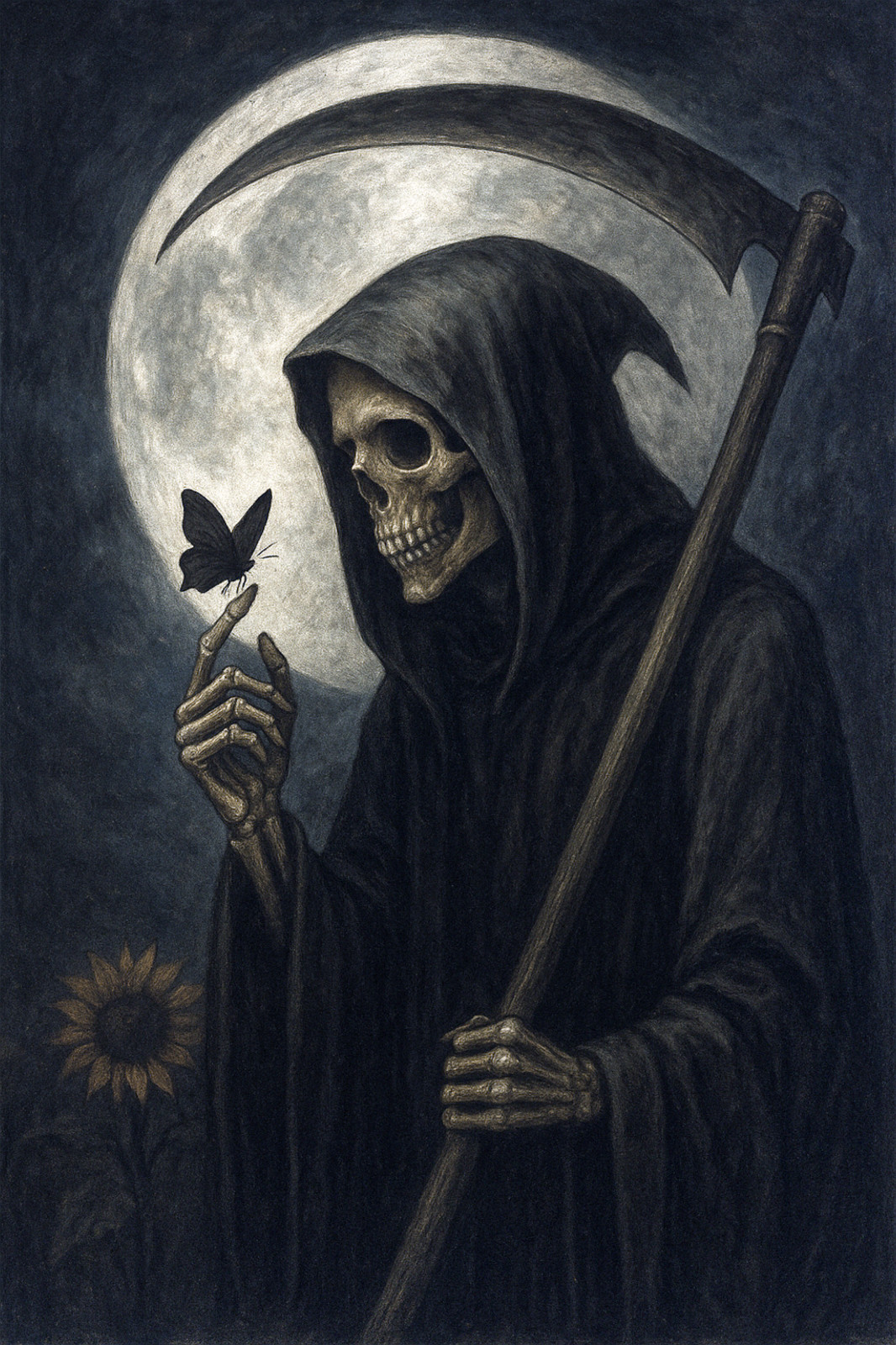 Grim Reaper Butterfly Sticker 3×4.5 Inch Gothic Death Moon Skull Dark Art Decal