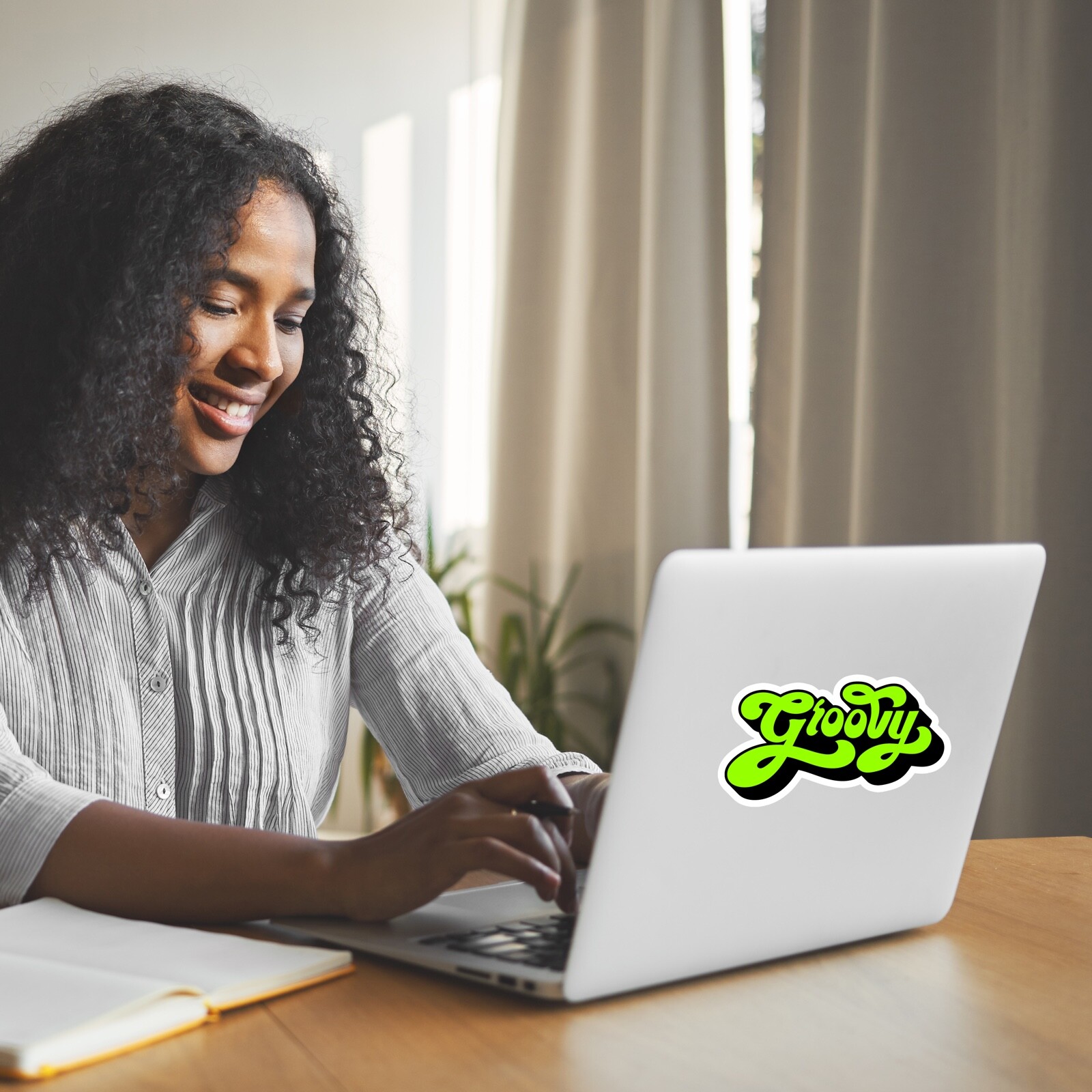 Groovy Sticker Hippy 70's Text Vinyl for Phone Laptop Car Vehicle Decal Lime