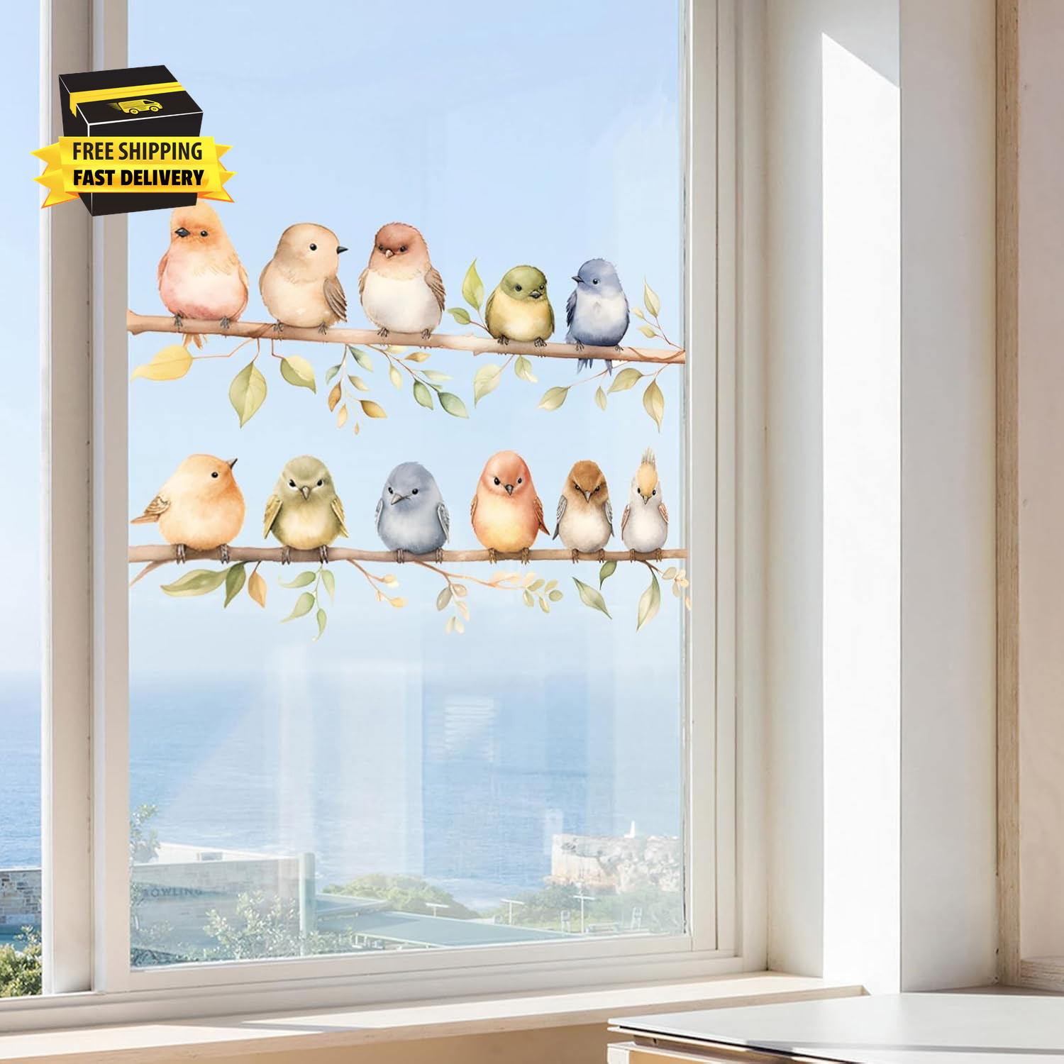 Colorful Bird on the Branch Wall Stickers, Peel and Stick Creative Bird Wall Dec