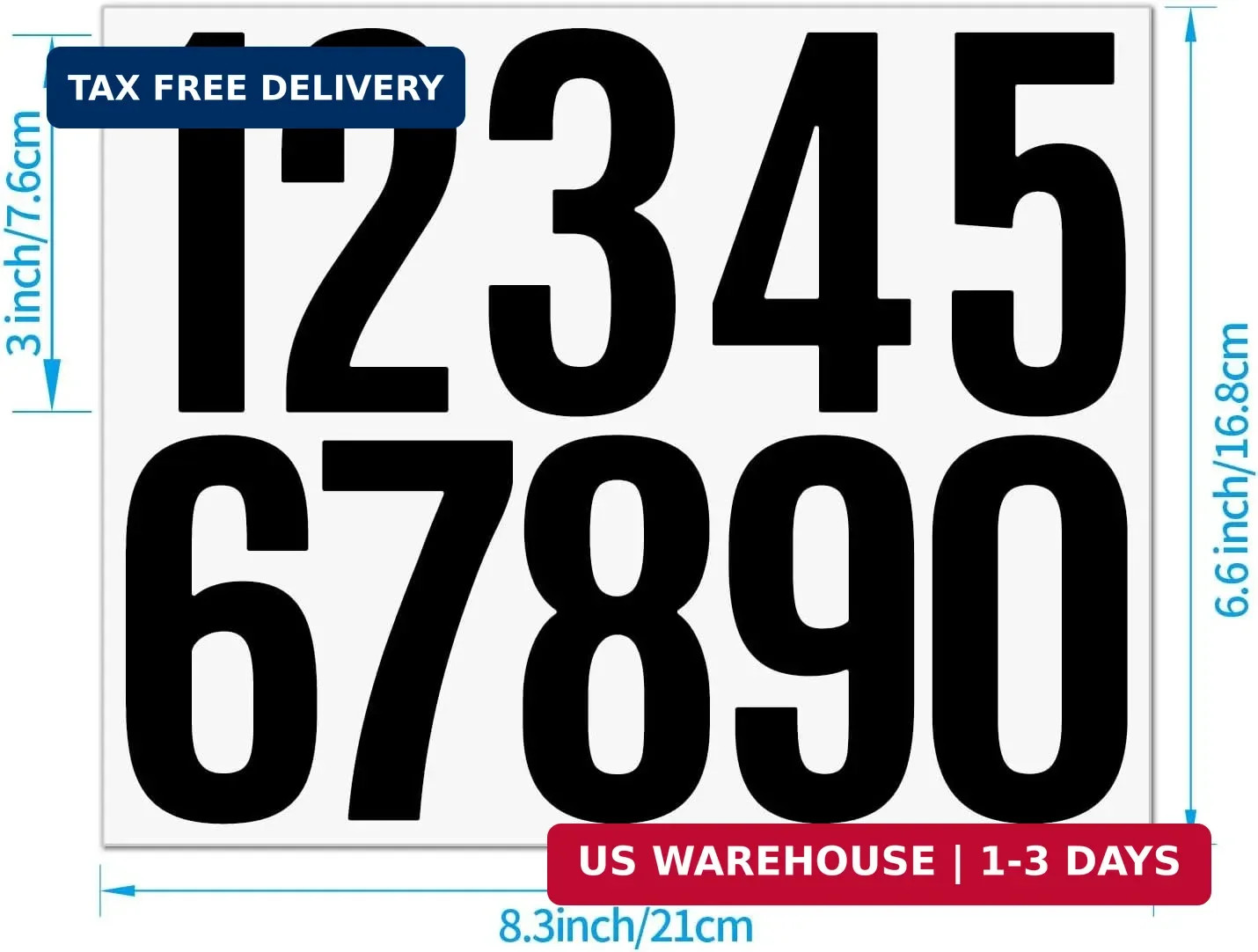 10 Sheets Mailbox Number Stickers 3 Inch – Self-Adhesive Vinyl Numbers 0-9 for