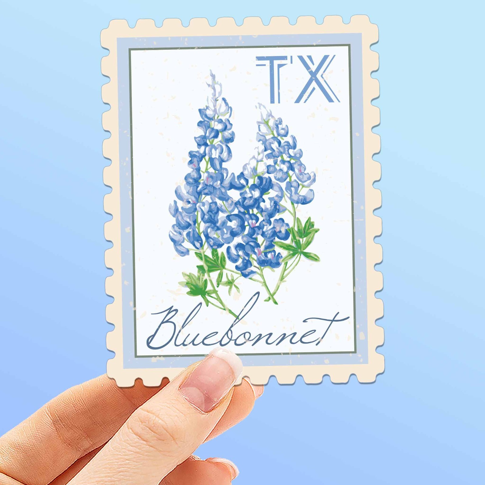 Texas State Flower Bluebonnets Sticker – Vintage Stamp TX Decal for Water Bottle