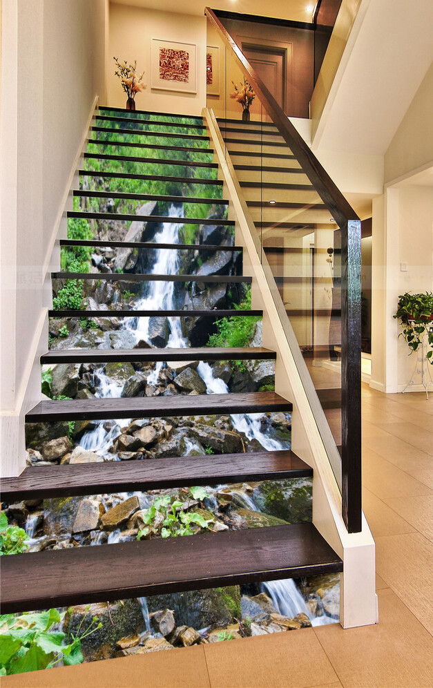 3D River Stone Grass AZ399 Stair Risers Decoration Mural Vinyl Wallpaper Kay