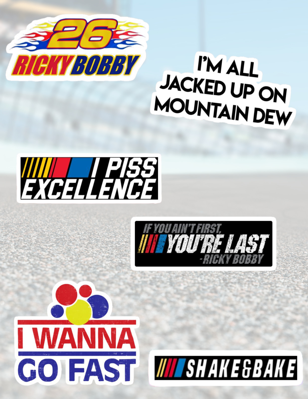 Talladega Nights Ricky Bobby 5pc Sticker Pack