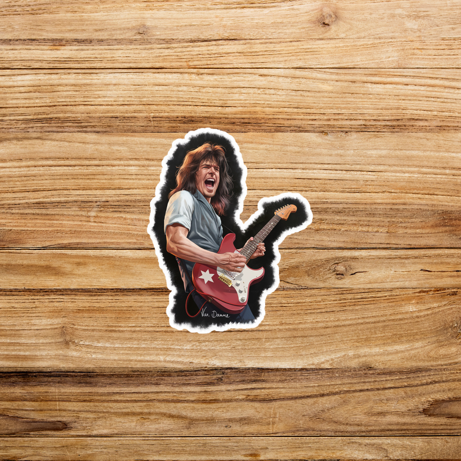 Van Damme Shredding Electric Guitar Sticker – 80s Action Star Decal #1575