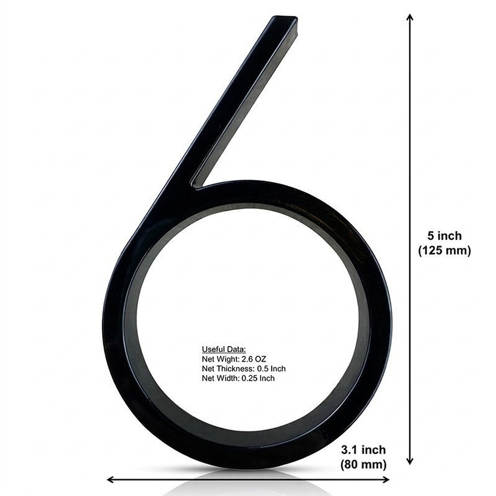 Stainless Steel 5 Inch Black House Numbers 12cm Floating Mount Exterior Sign
