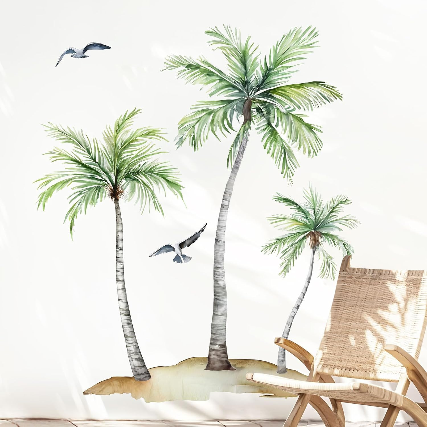 Watercolor Palm Tree Wall Decals Green Tropical Leaves Plants Boho Wall Stickers