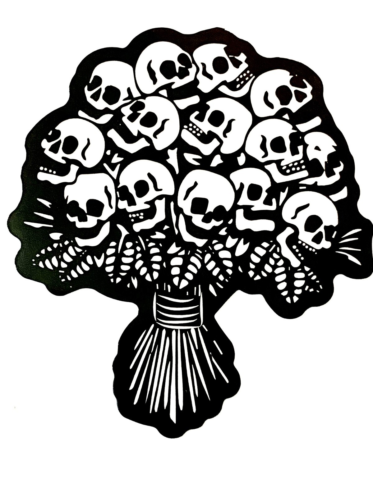 Skull Bouquet Sticker (3 Inch) Line Art Minimalist Gothic Sketch Grunge