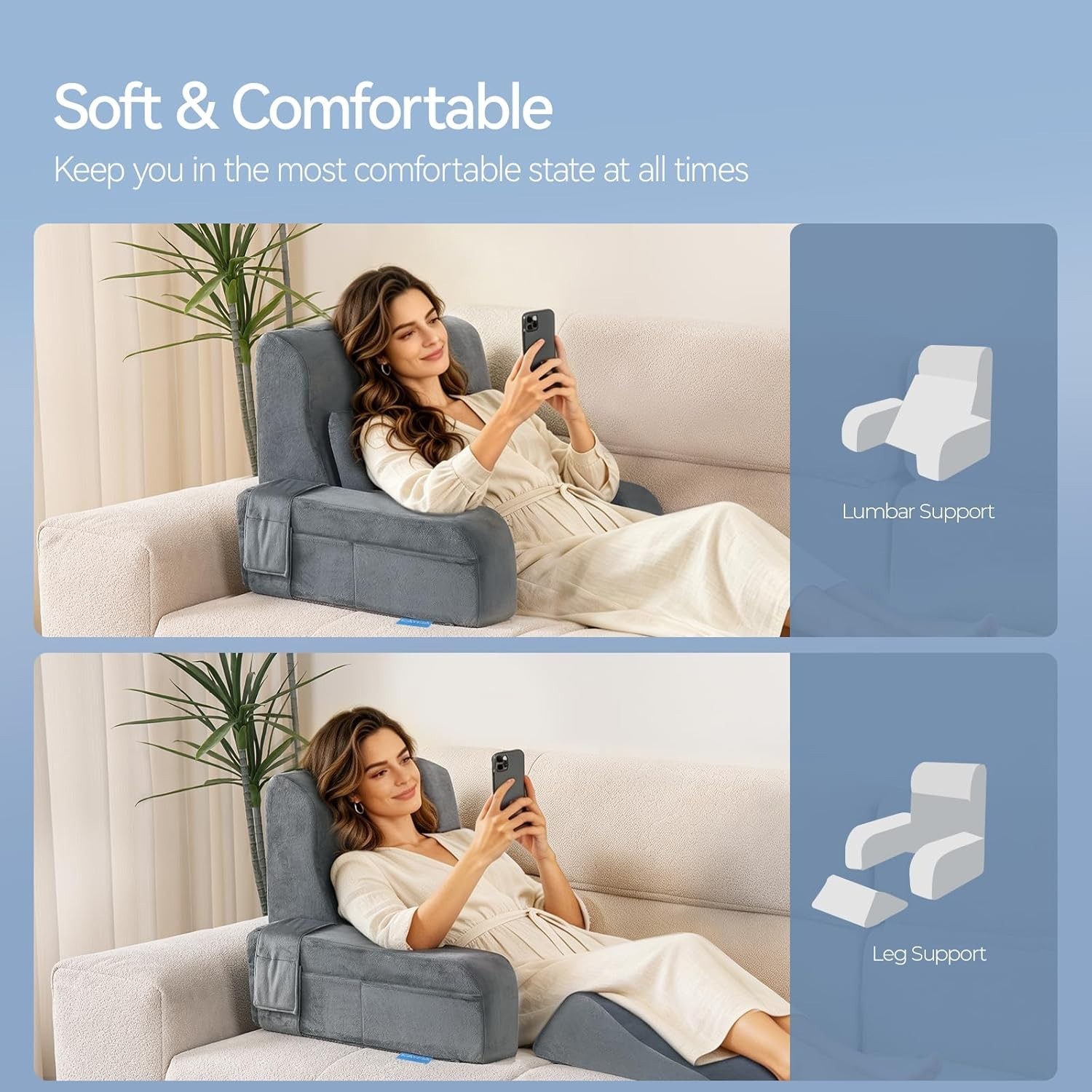 Reading Pillow, 10 in 1 Back Pillow for Bed Sitting up with Detachable Arms Rest